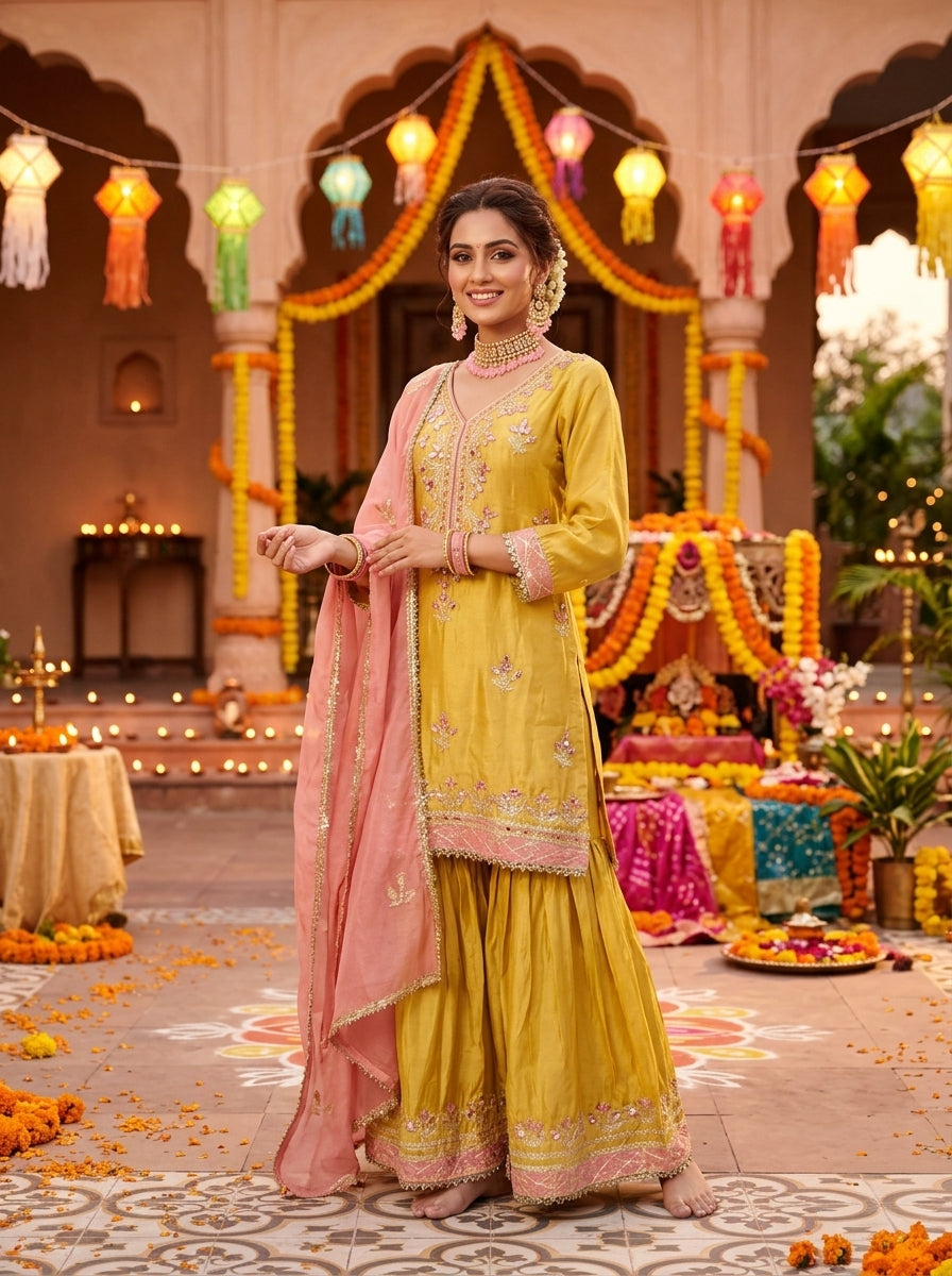Cosmos Shimmer Silk Sharara Suit Set
