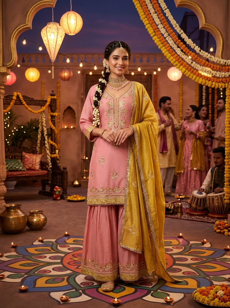 Cosmos Shimmer Silk Sharara Suit Set