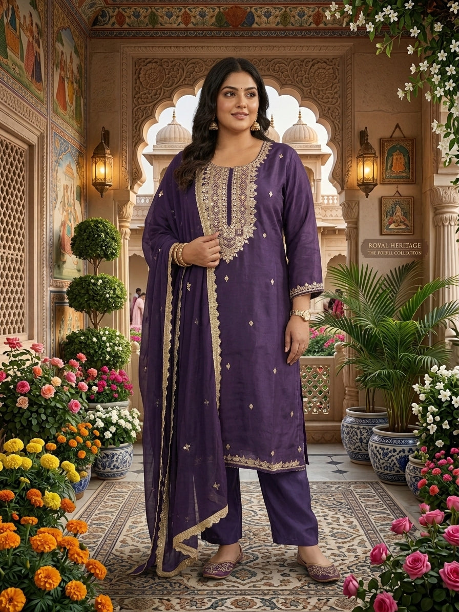 Purple Festive Wear Kurta Set (Plus Size)
