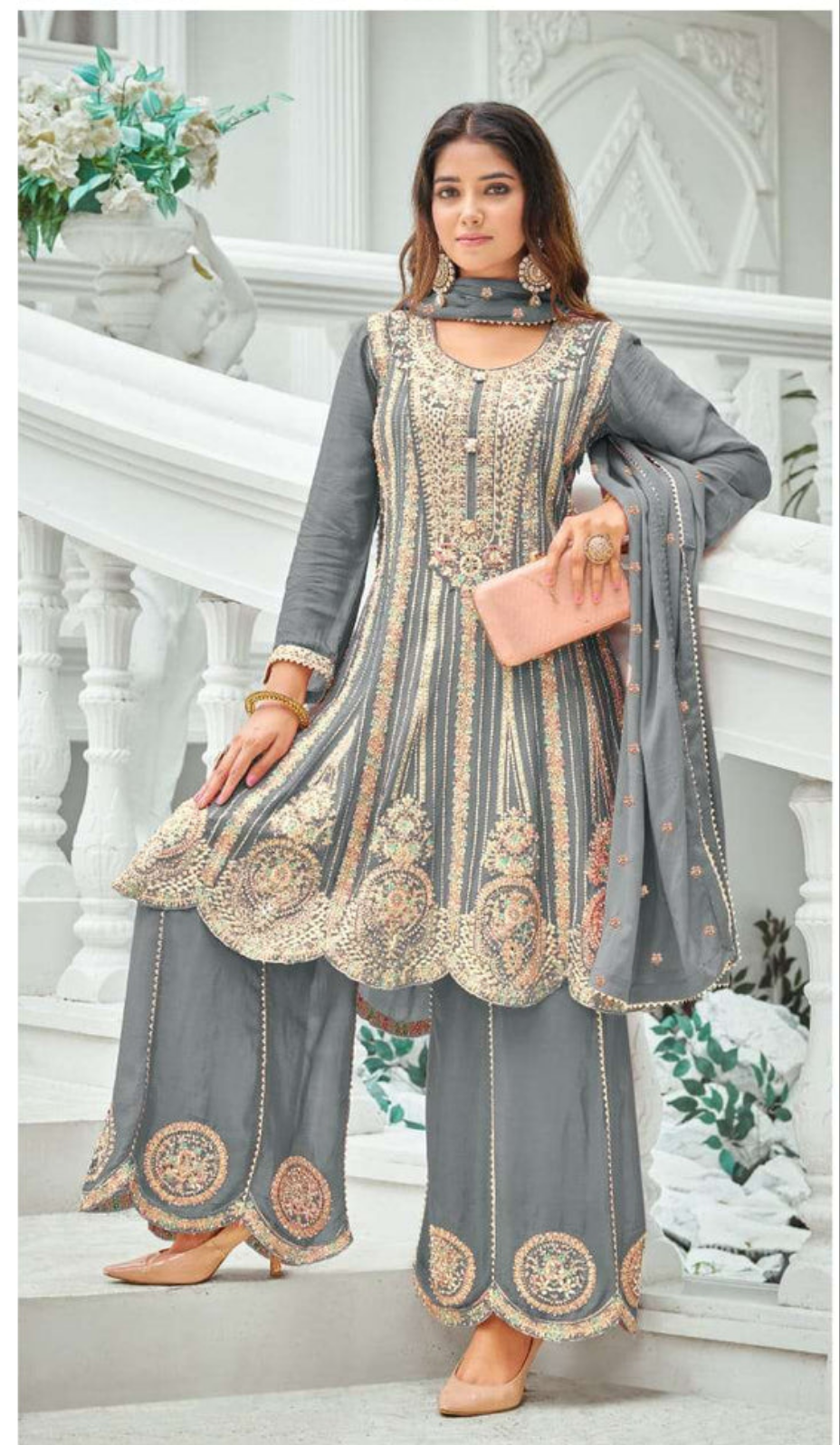 ✨ Regal & Elegant Heavy Chinon Embroidered Palazzo Set