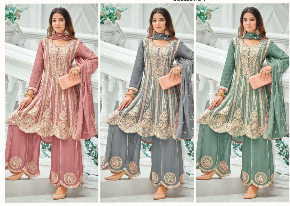 ✨ Regal & Elegant Heavy Chinon Embroidered Palazzo Set