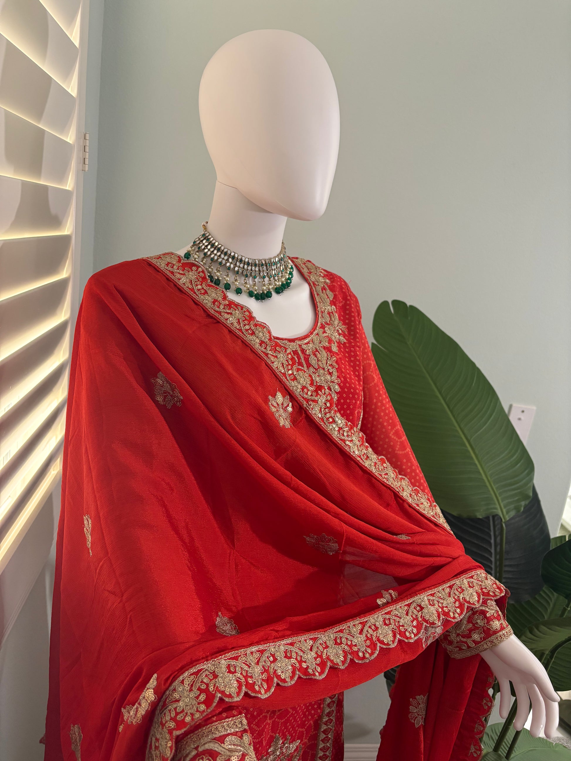 Radiance in Rust: Embroidered Palazzo Suit Set