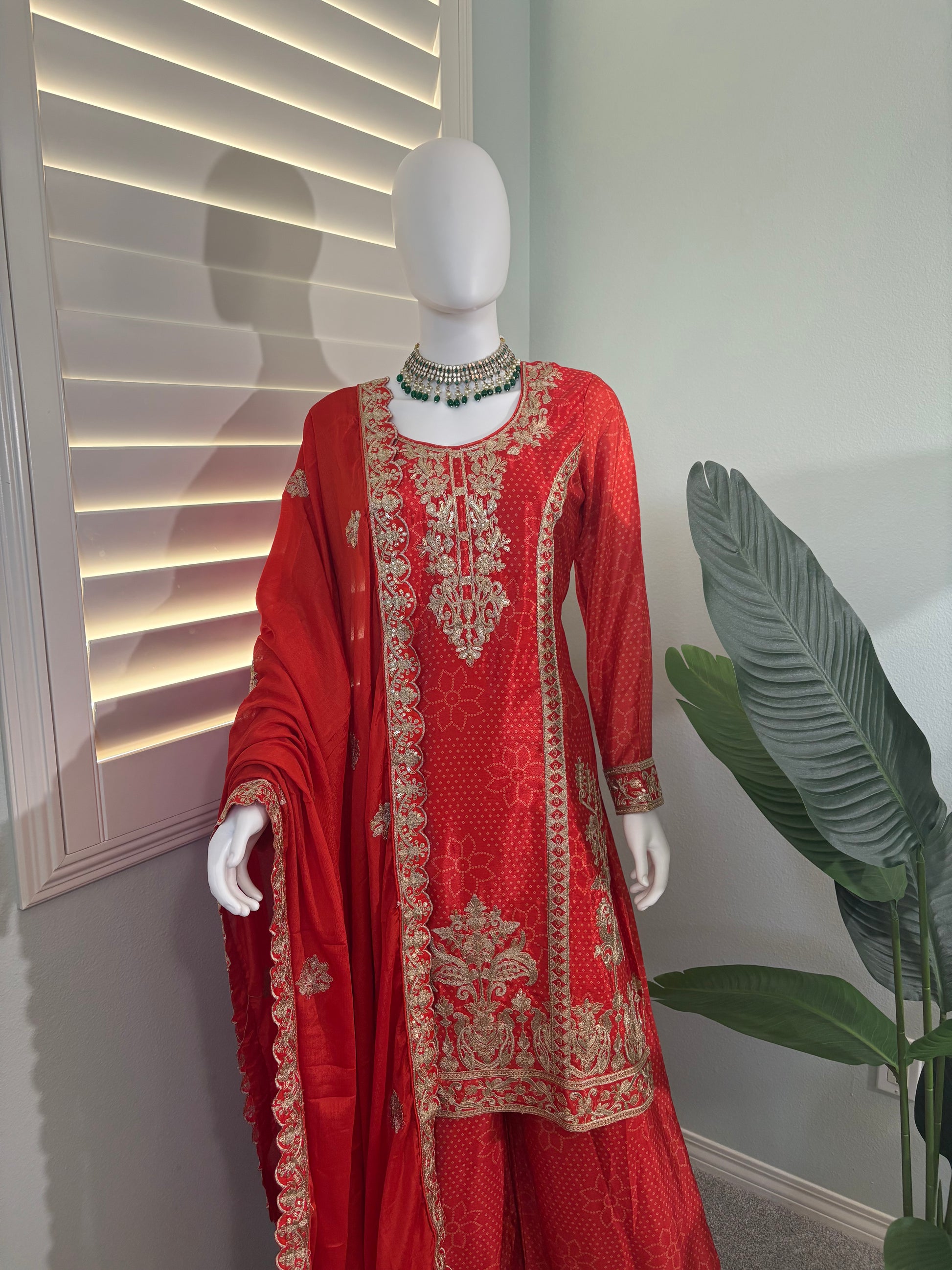 Radiance in Rust: Embroidered Palazzo Suit Set