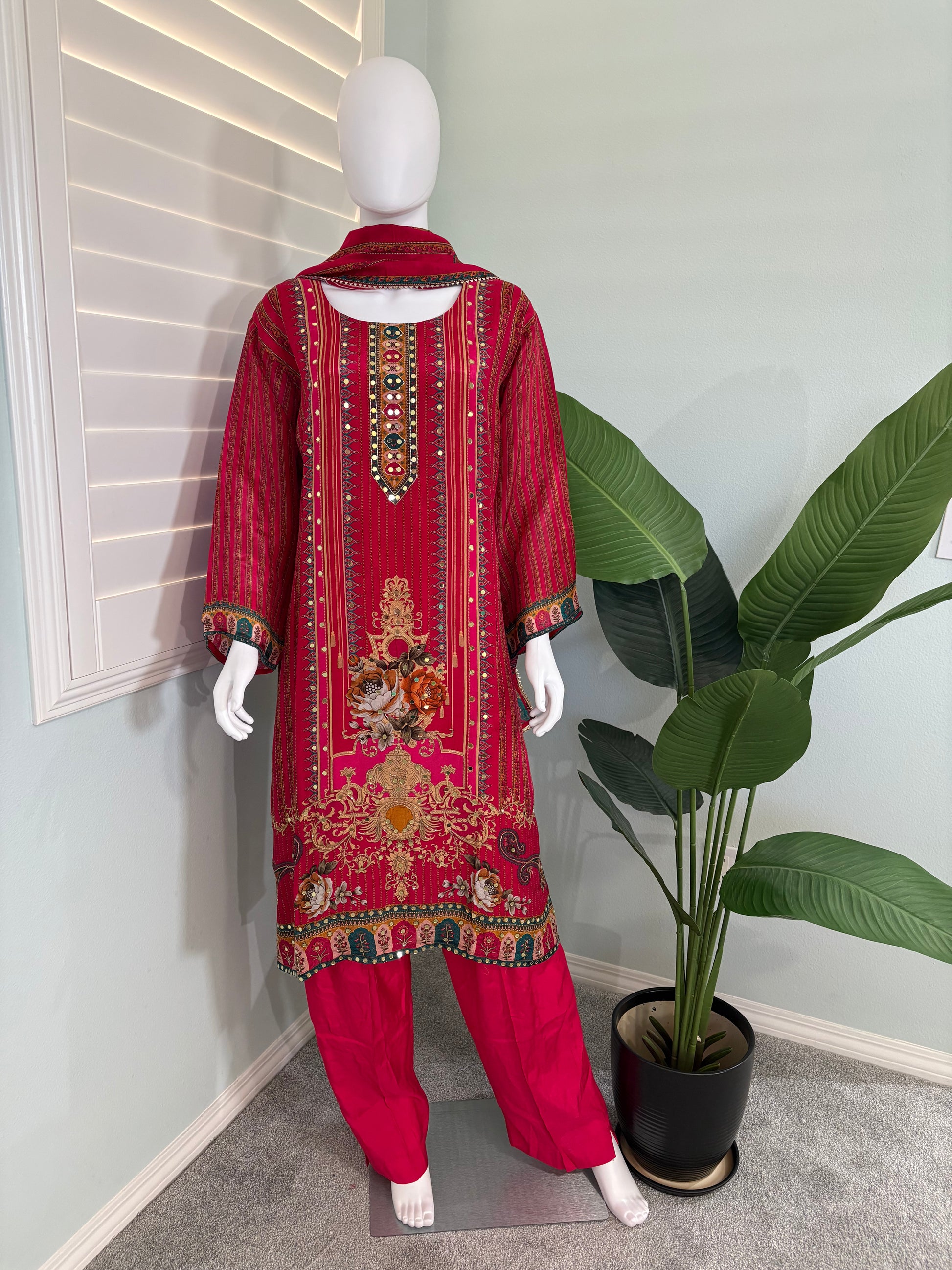 Crepe Silk Mirror Work Kurta Set Plus Size