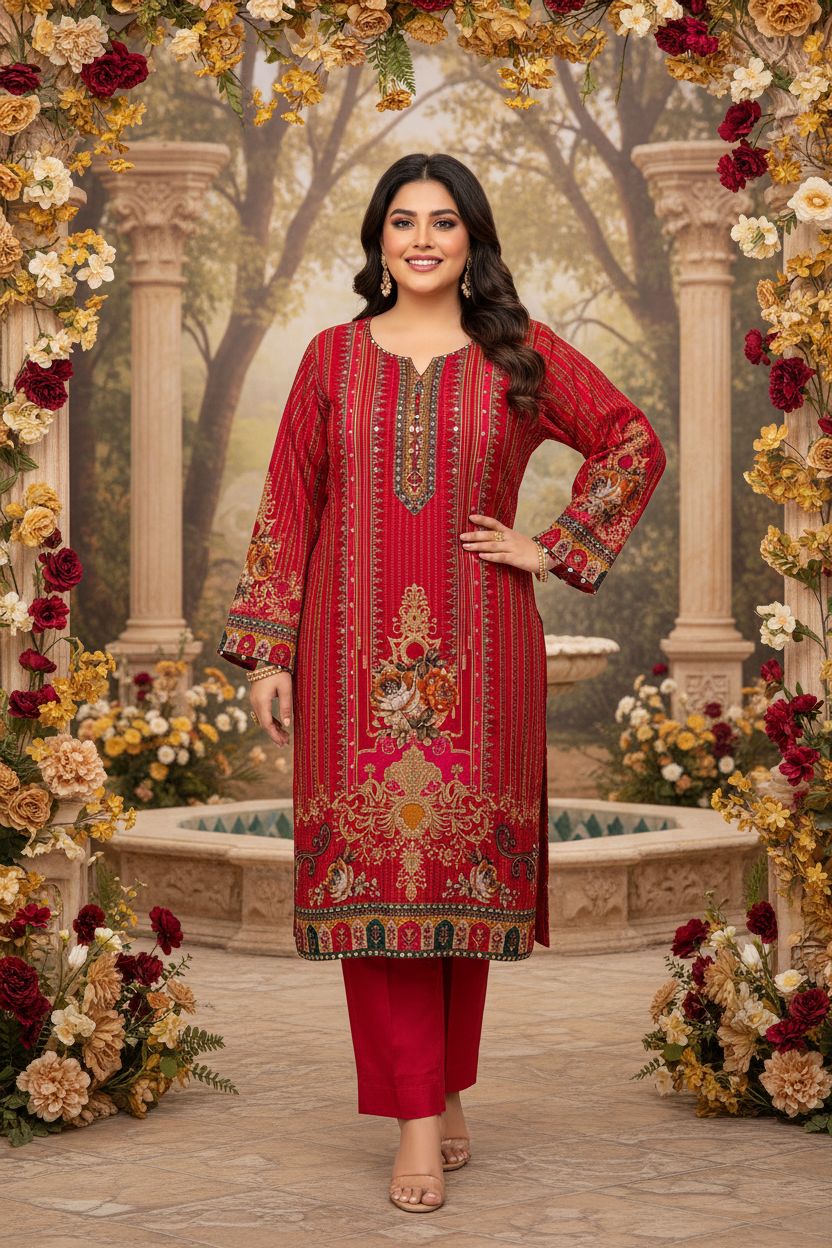 Crepe Silk Mirror Work Kurta Set Plus Size
