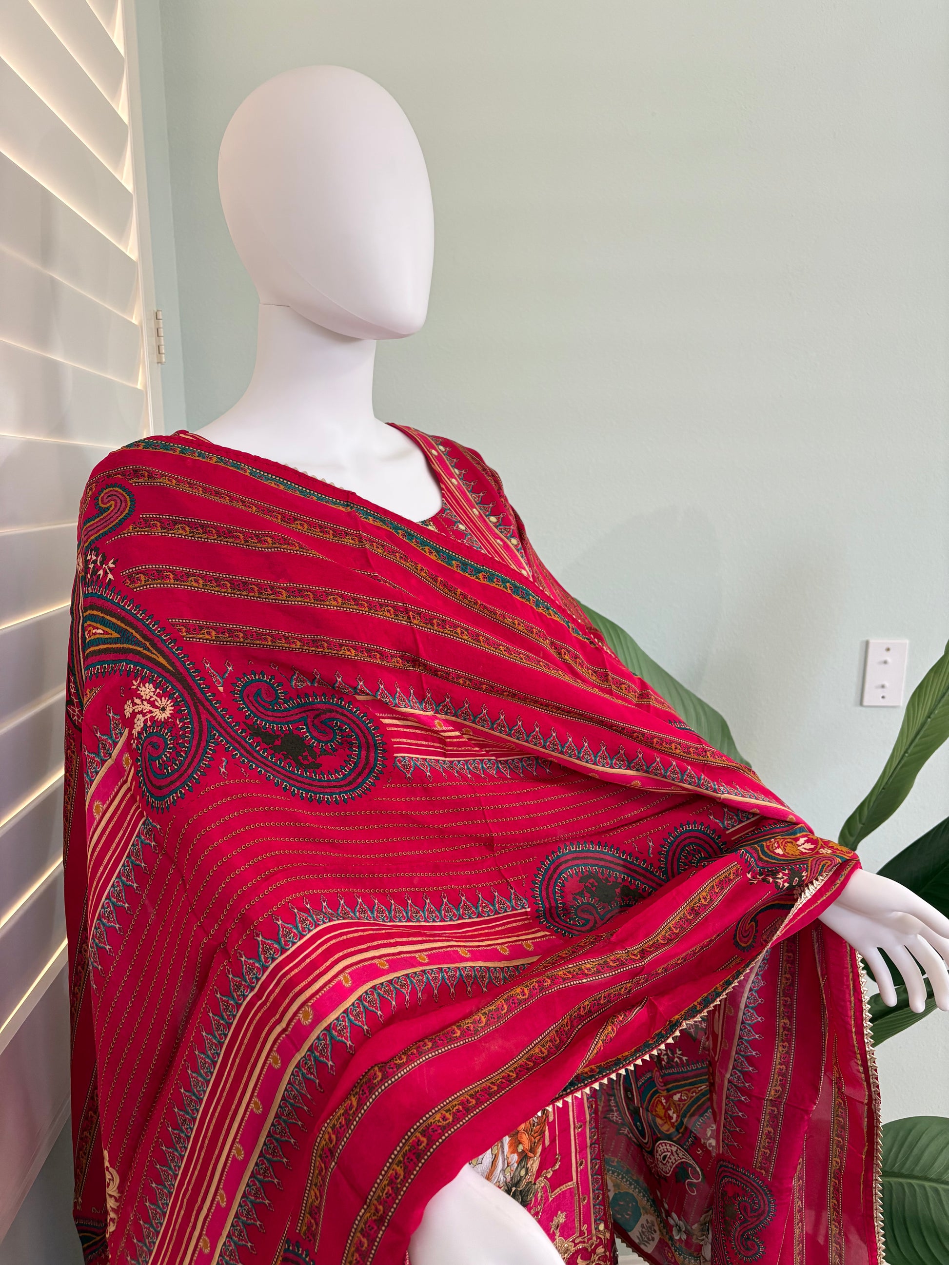 Crepe Silk Mirror Work Kurta Set Plus Size