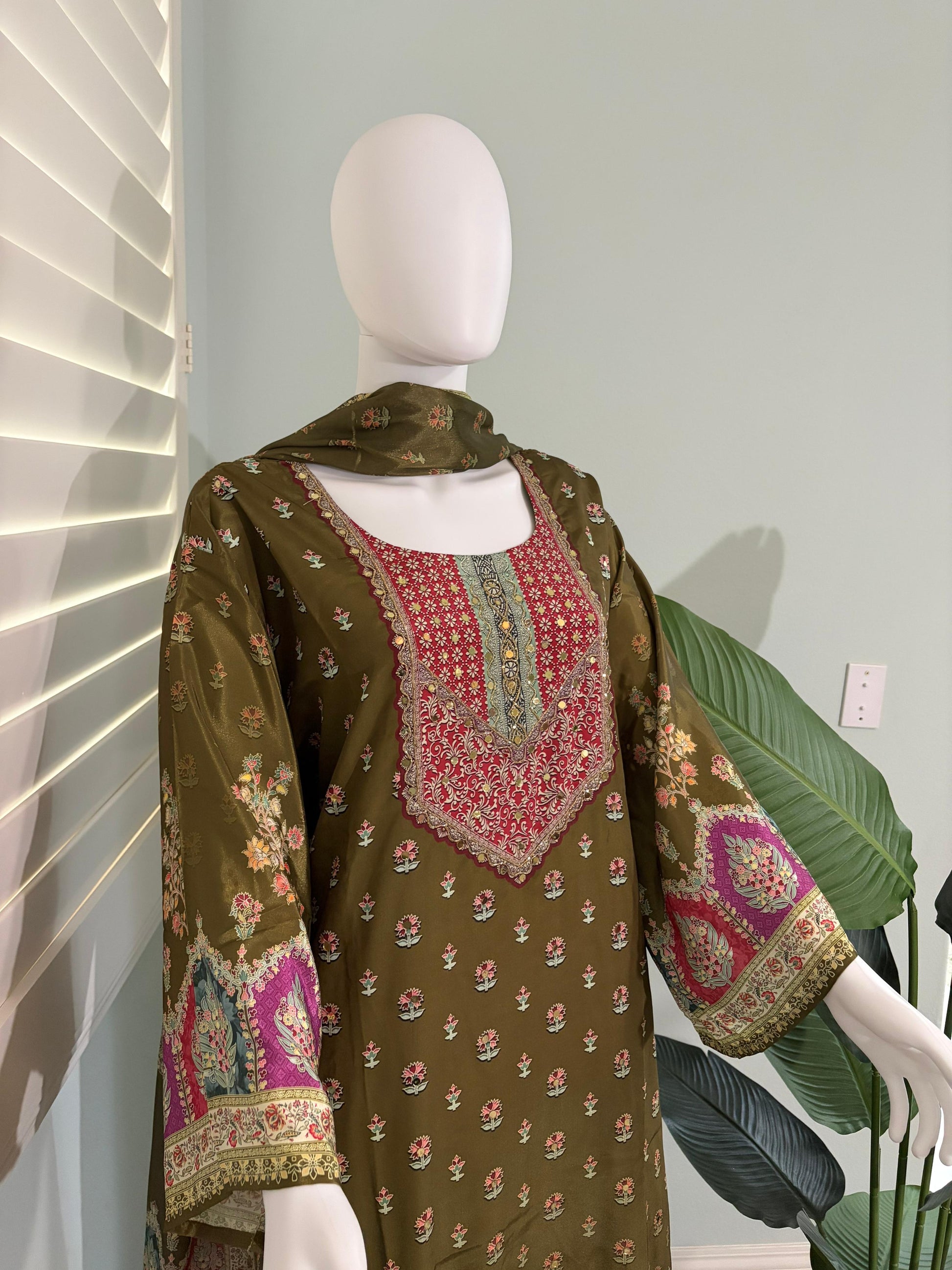 Crepe Silk A Line Printed Plazzo Kurta Set Plus size