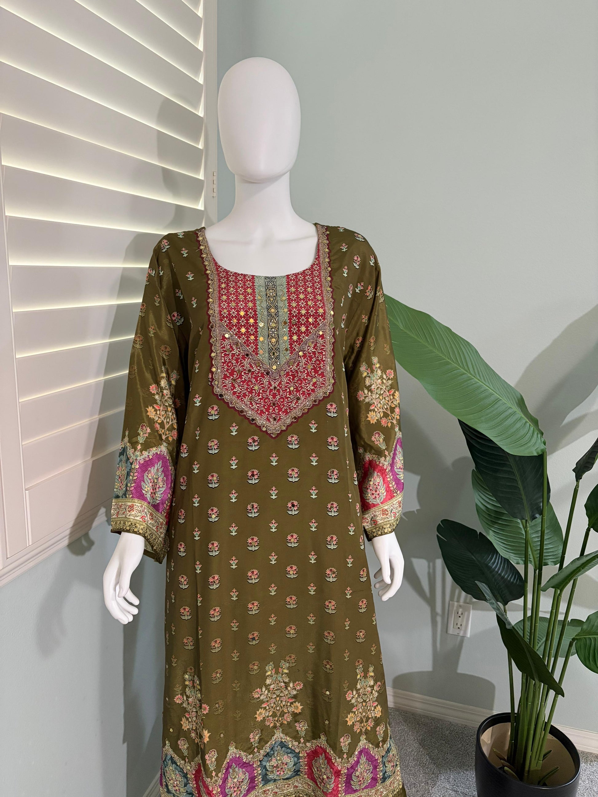 Crepe Silk A Line Printed Plazzo Kurta Set Plus size
