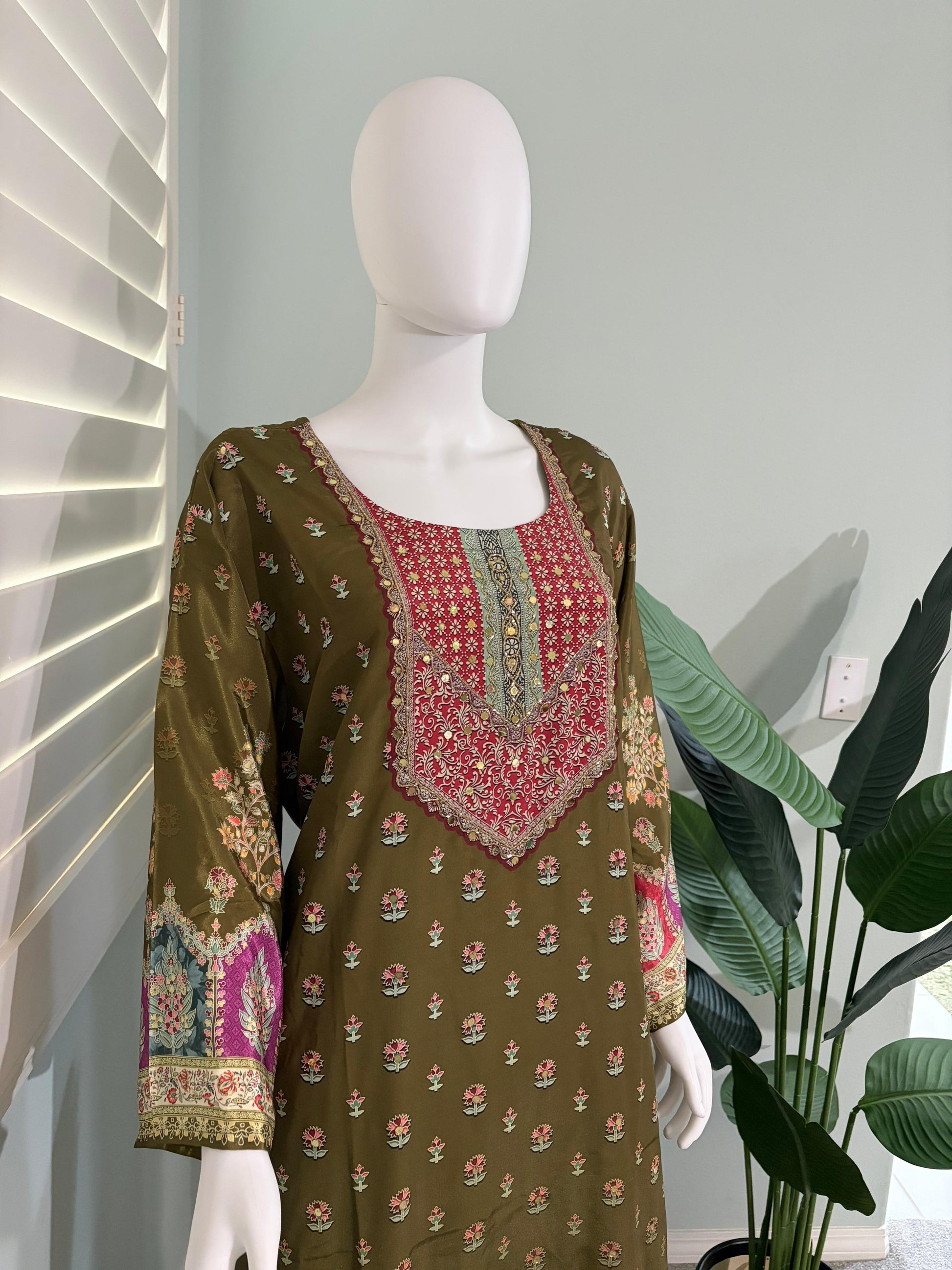 Crepe Silk A Line Printed Plazzo Kurta Set Plus size