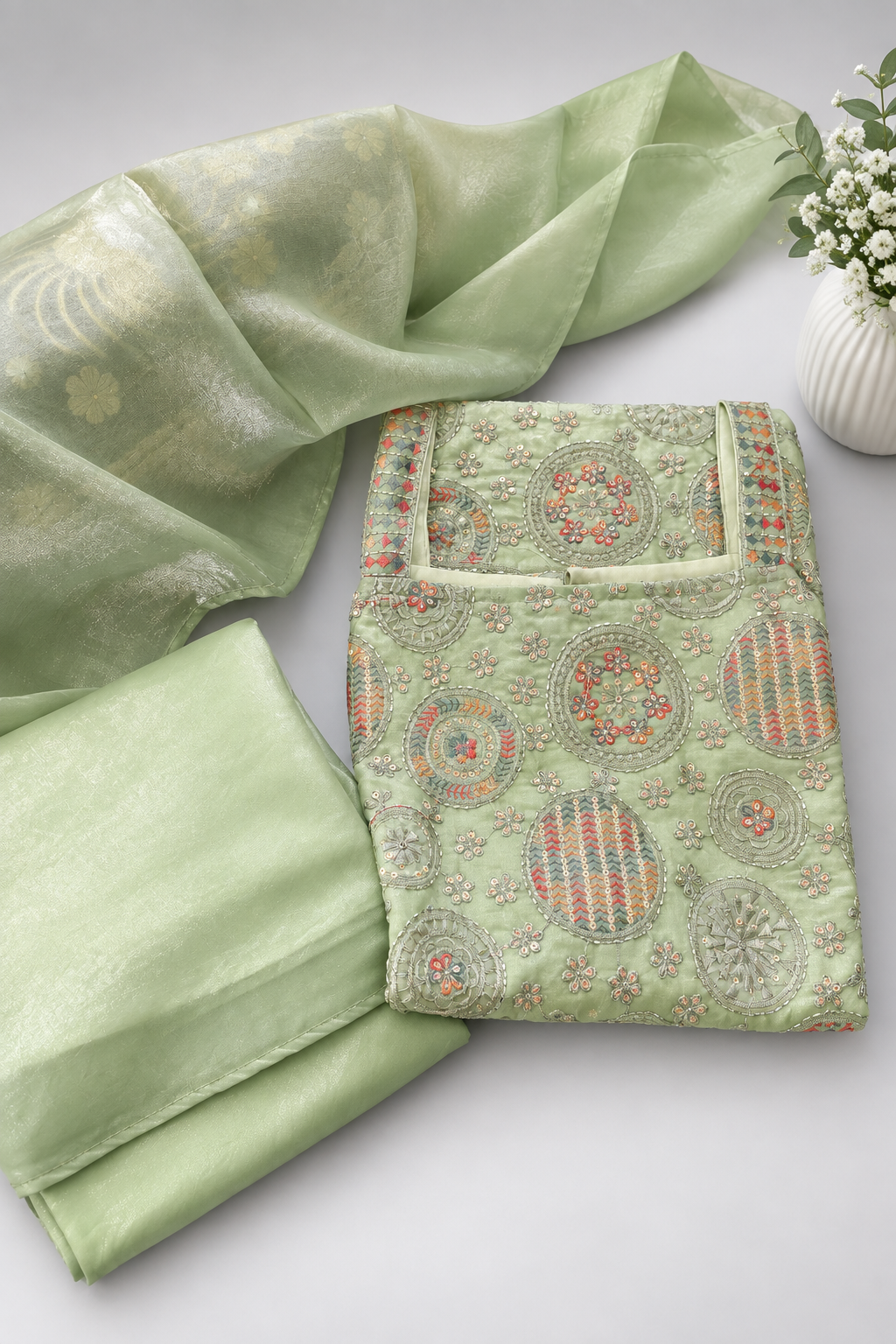 Green Festive Wear Plazzo Kurta set for girls