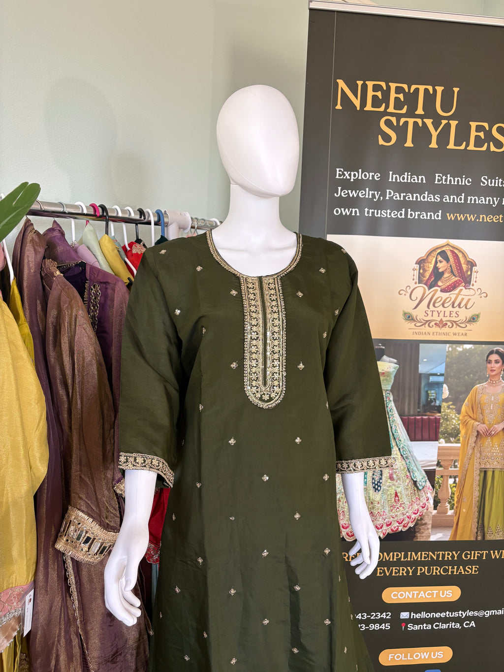 Bottle Green Festive Wear Kurta Set