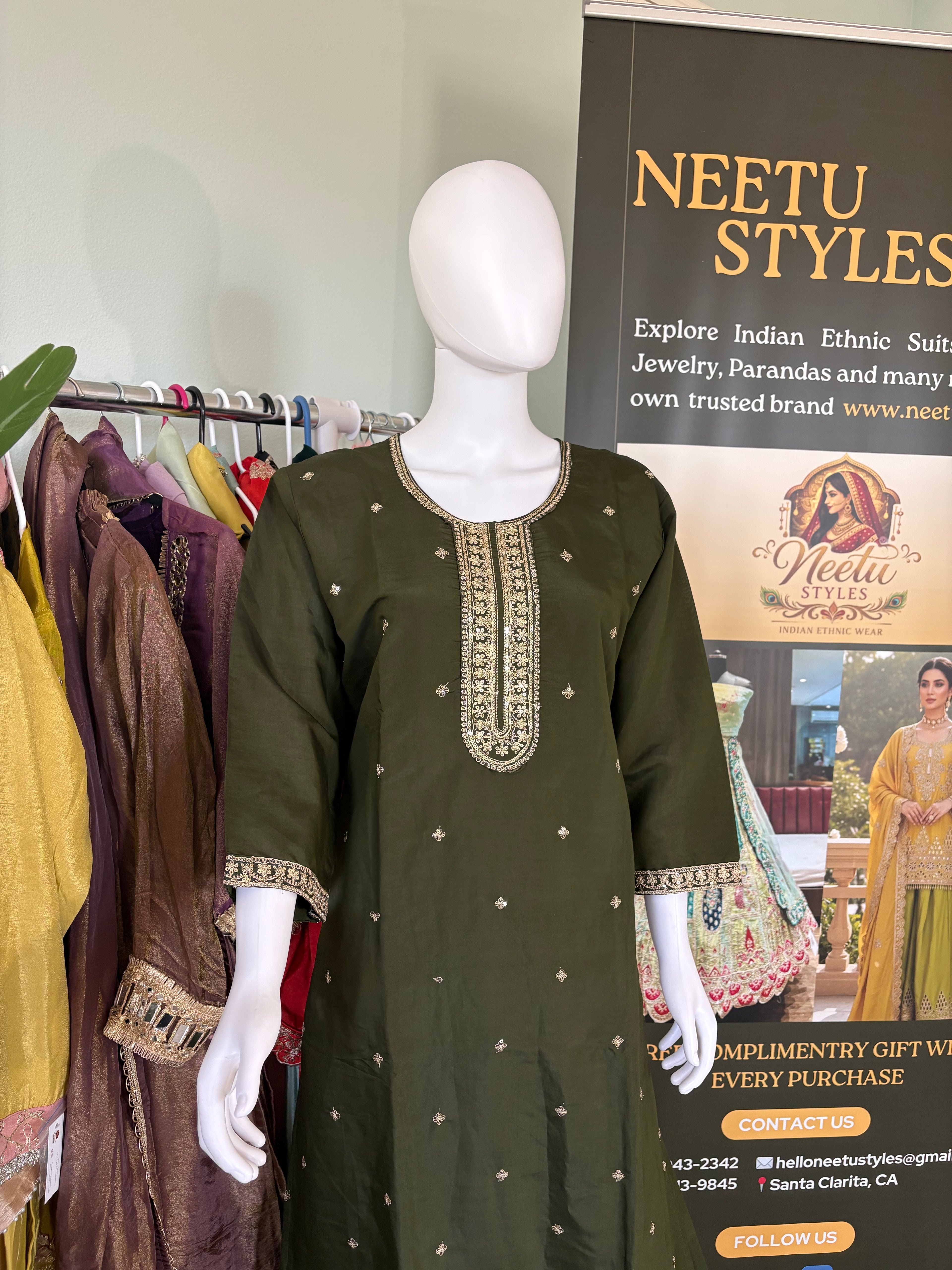 Bottle Green Festive Wear Kurta Set