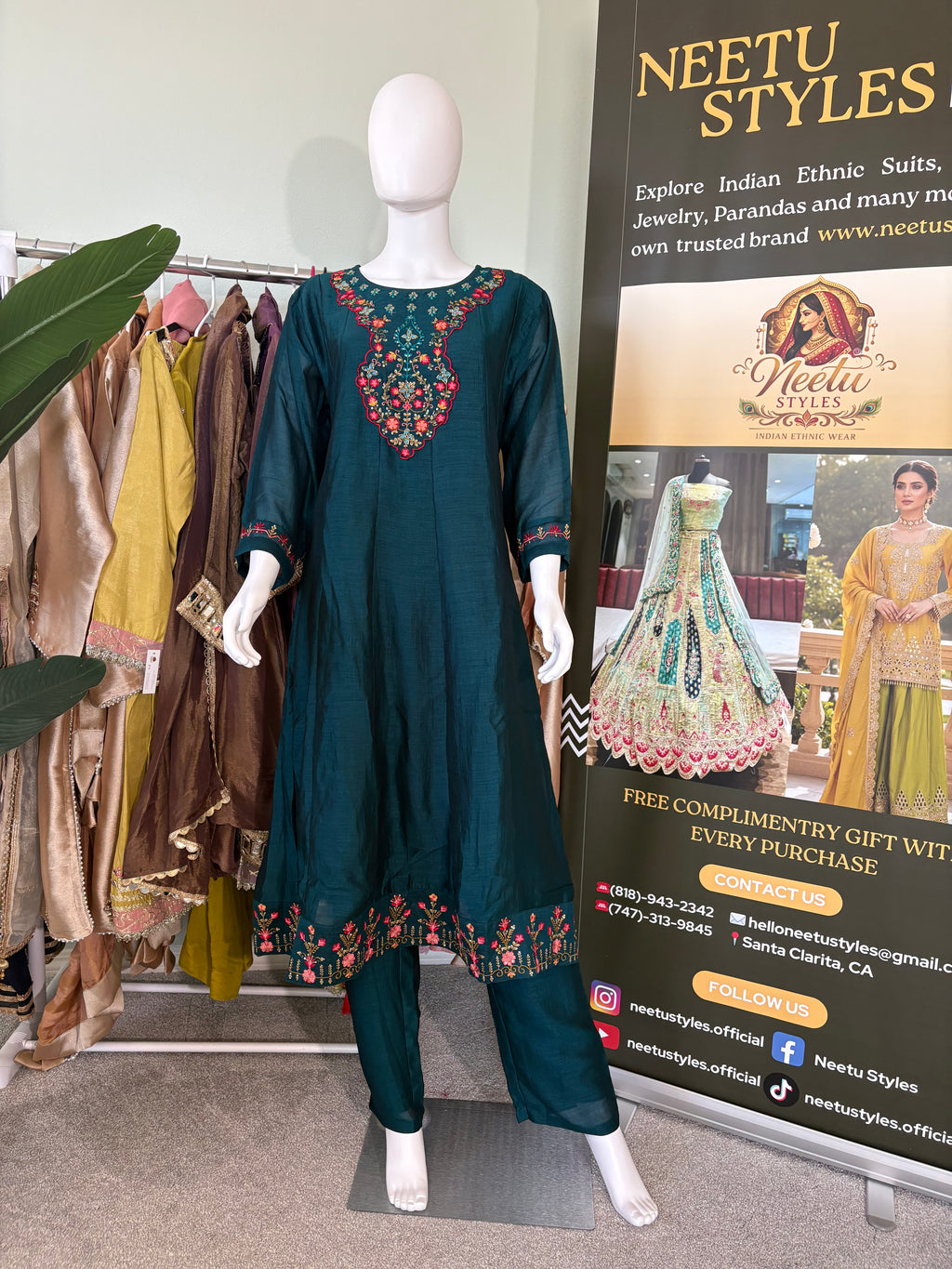 Dark Teal Anarkali Kurta Set
