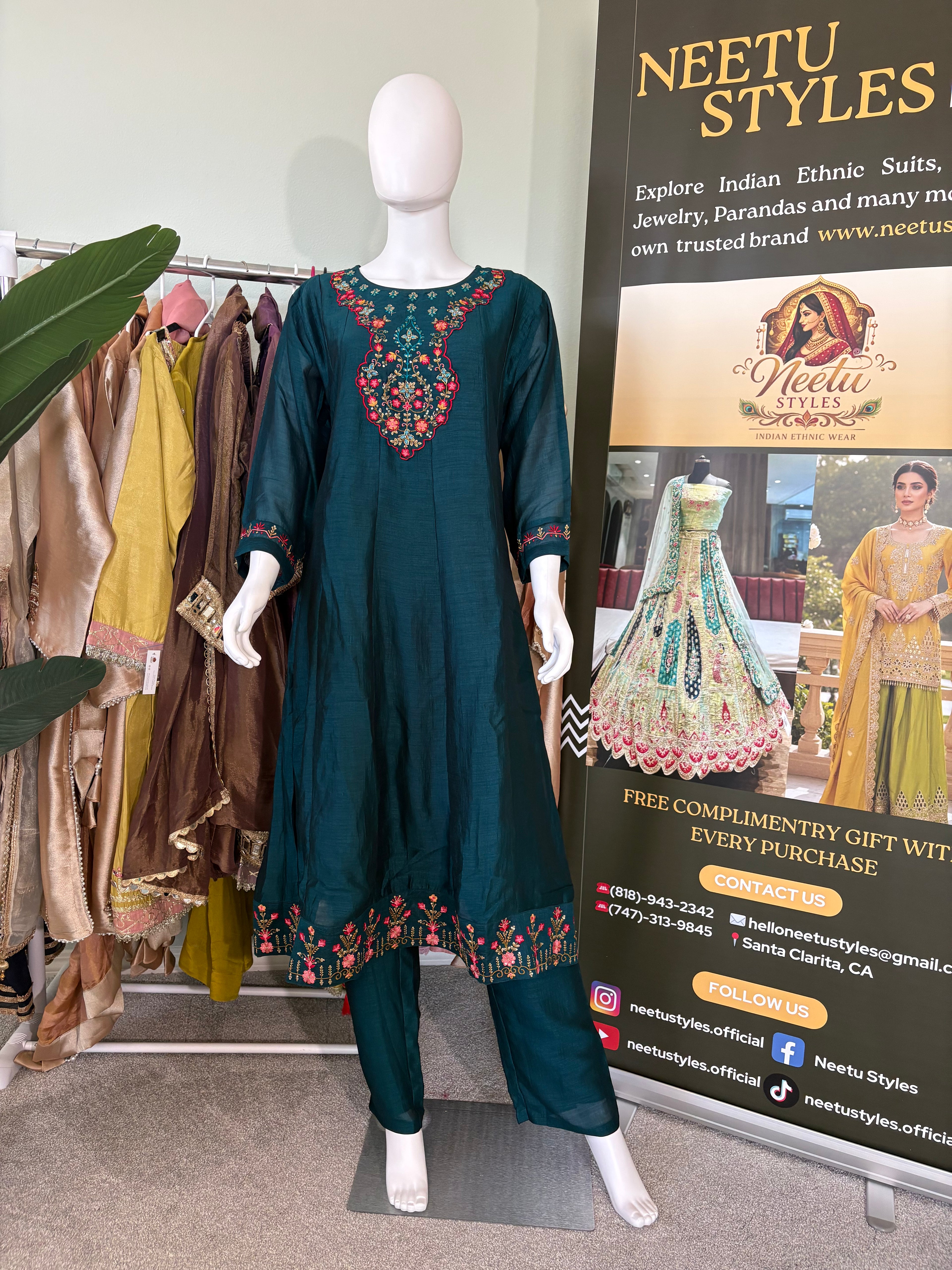 Dark Teal Anarkali Kurta Set