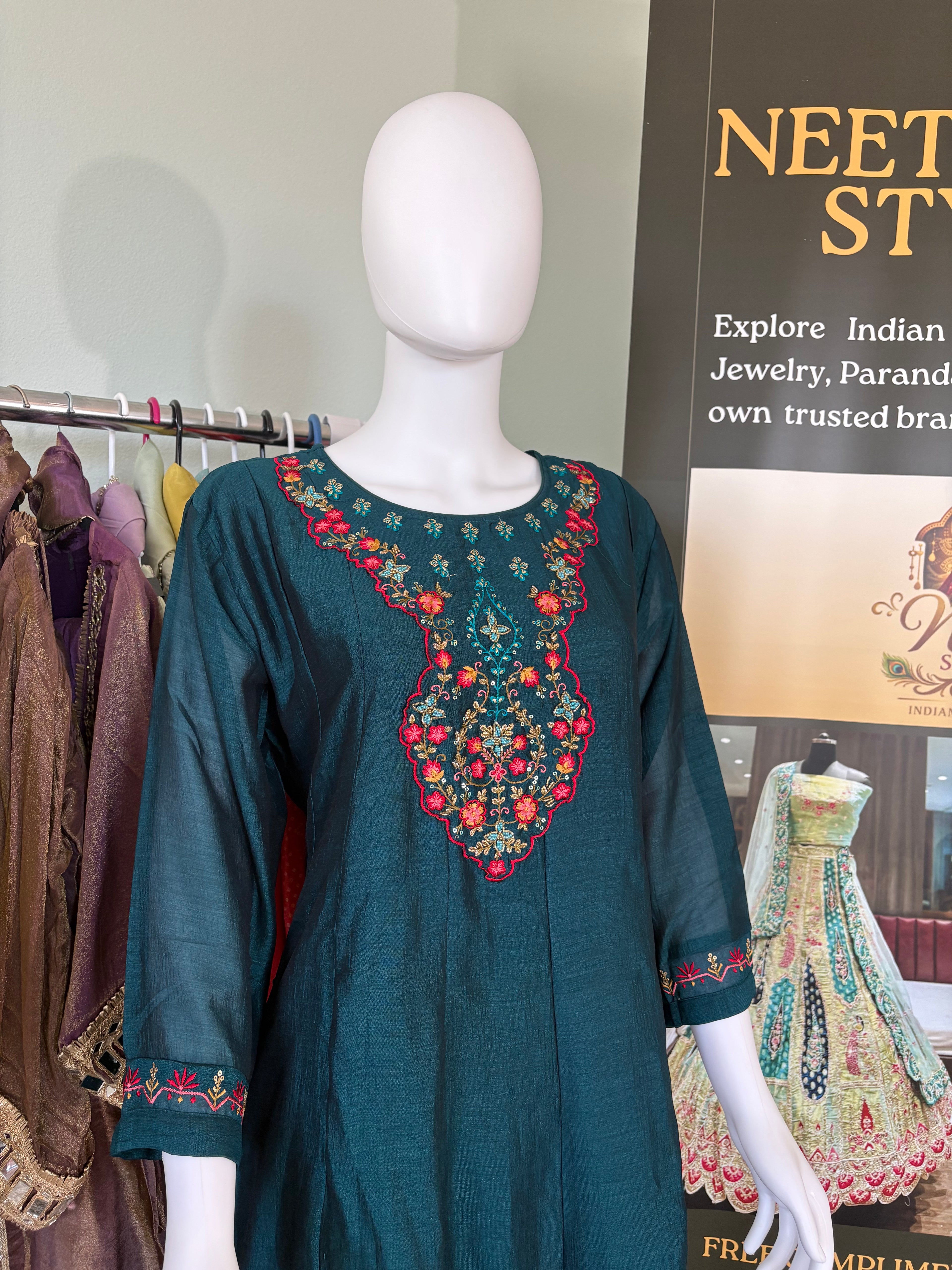 Dark Teal Anarkali Kurta Set