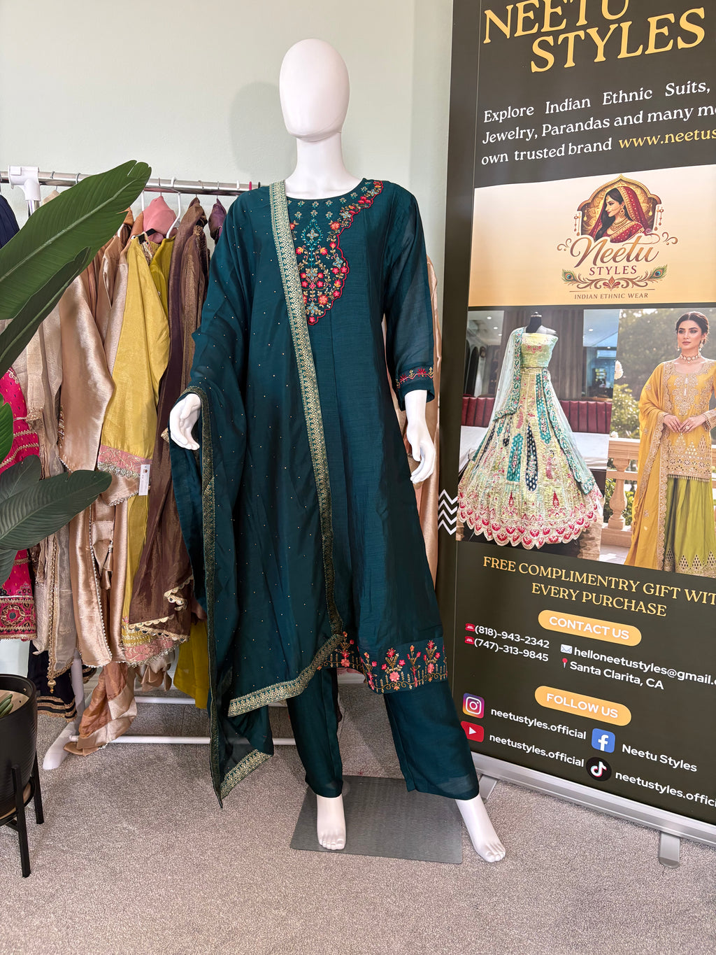 Dark Teal Anarkali Kurta Set