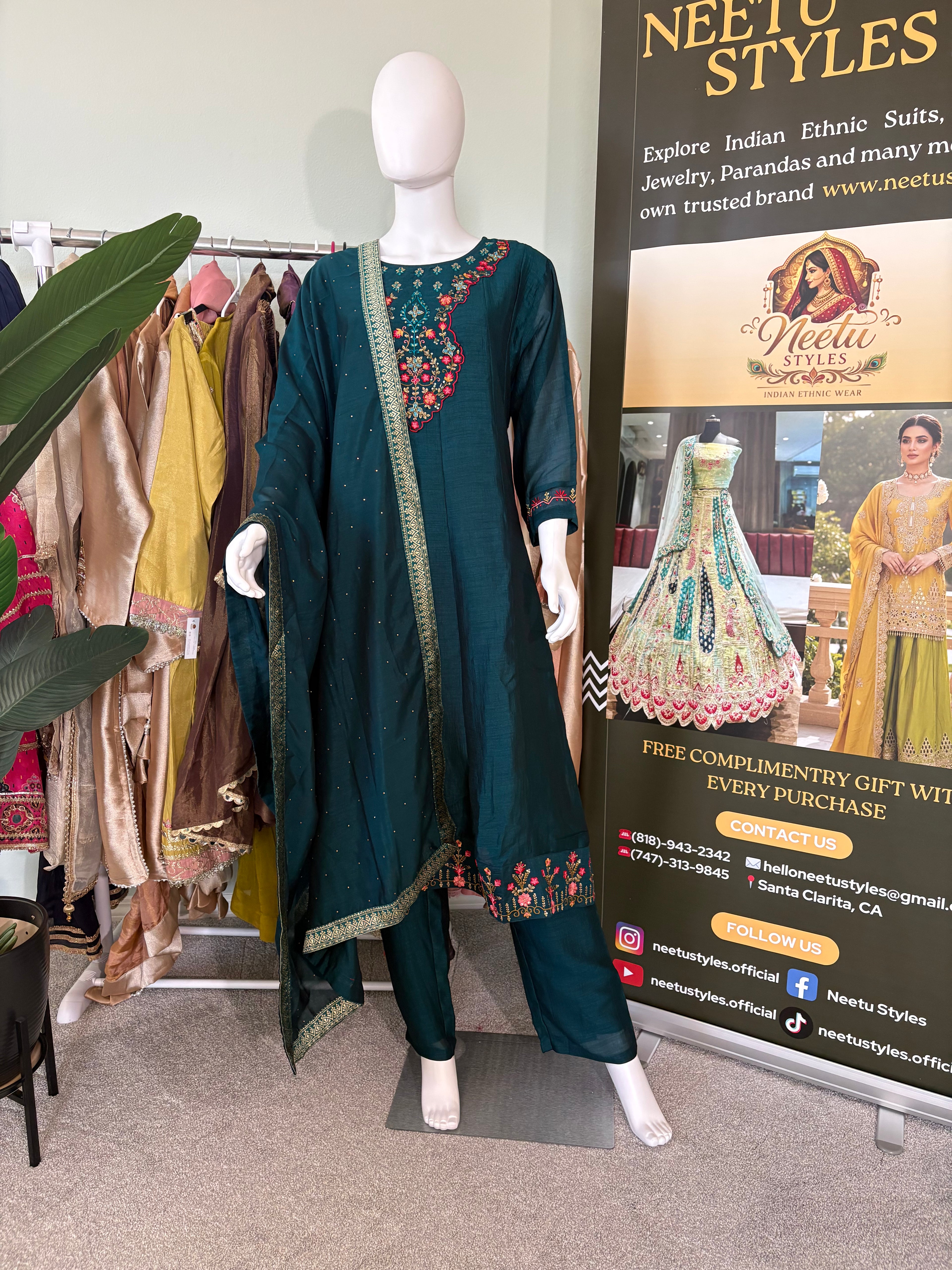Dark Teal Anarkali Kurta Set