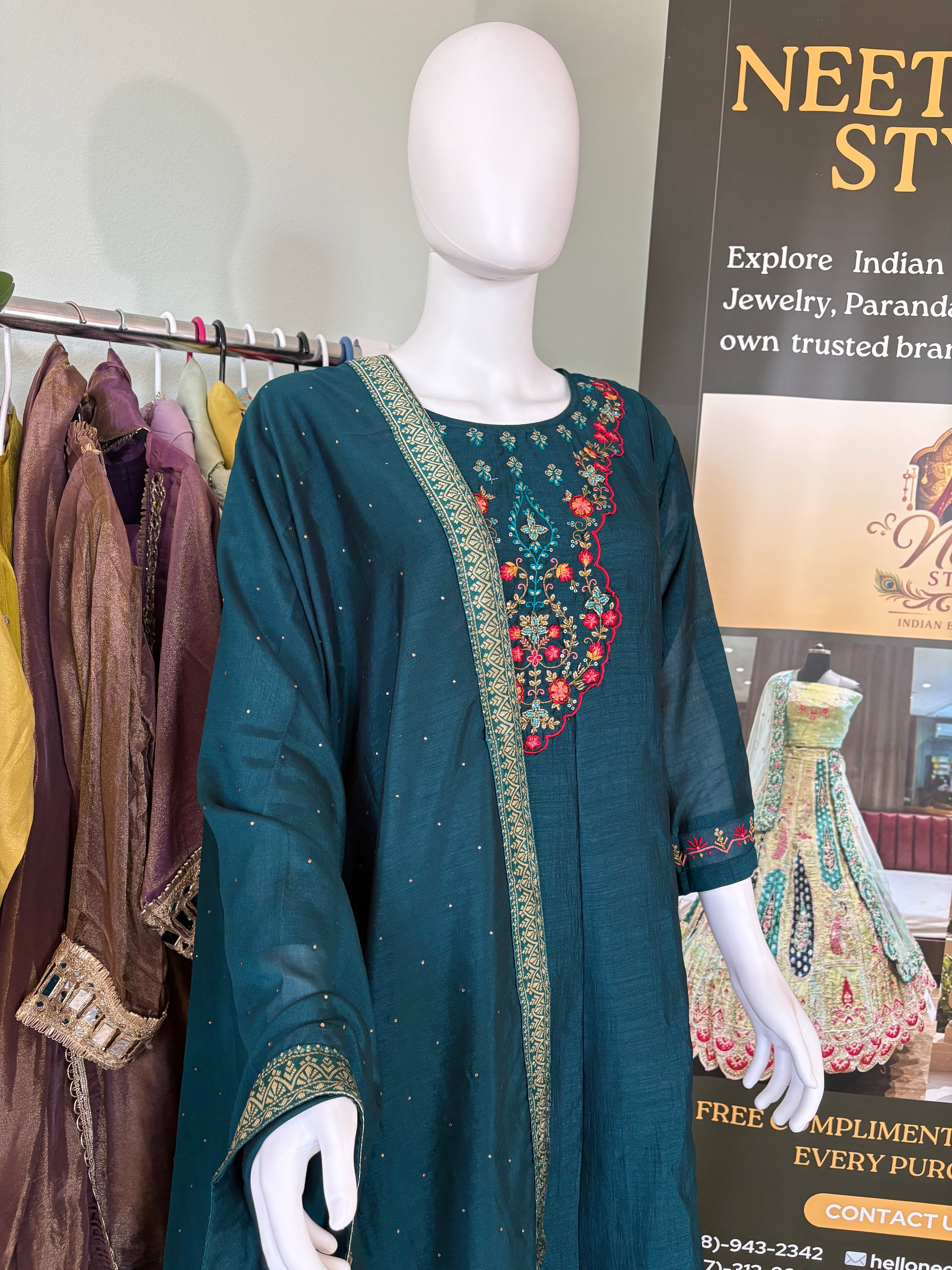 Dark Teal Anarkali Kurta Set