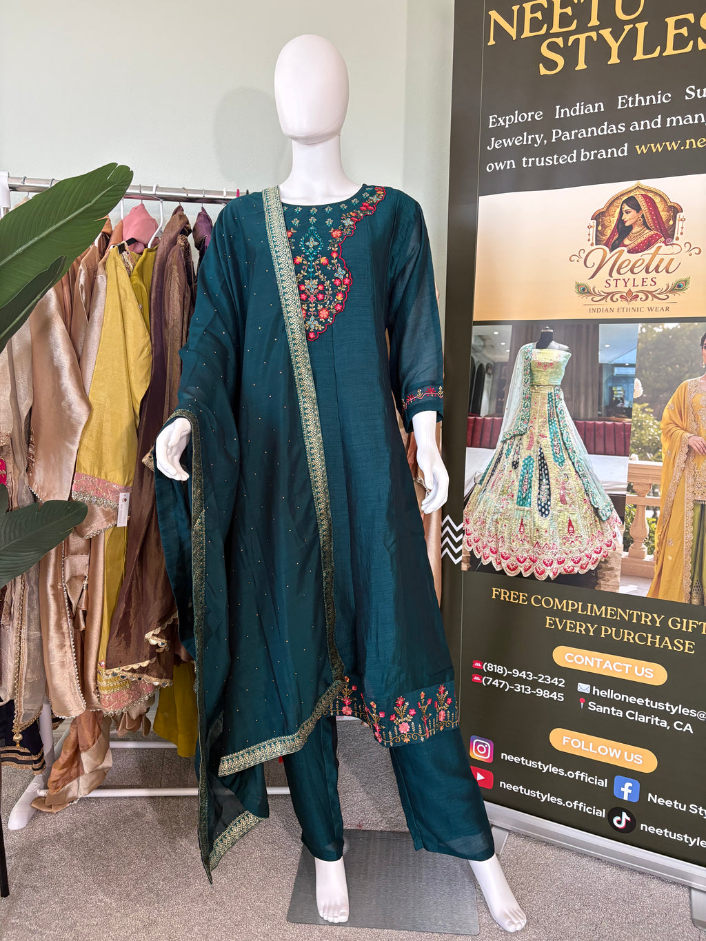 Dark Teal Anarkali Kurta Set