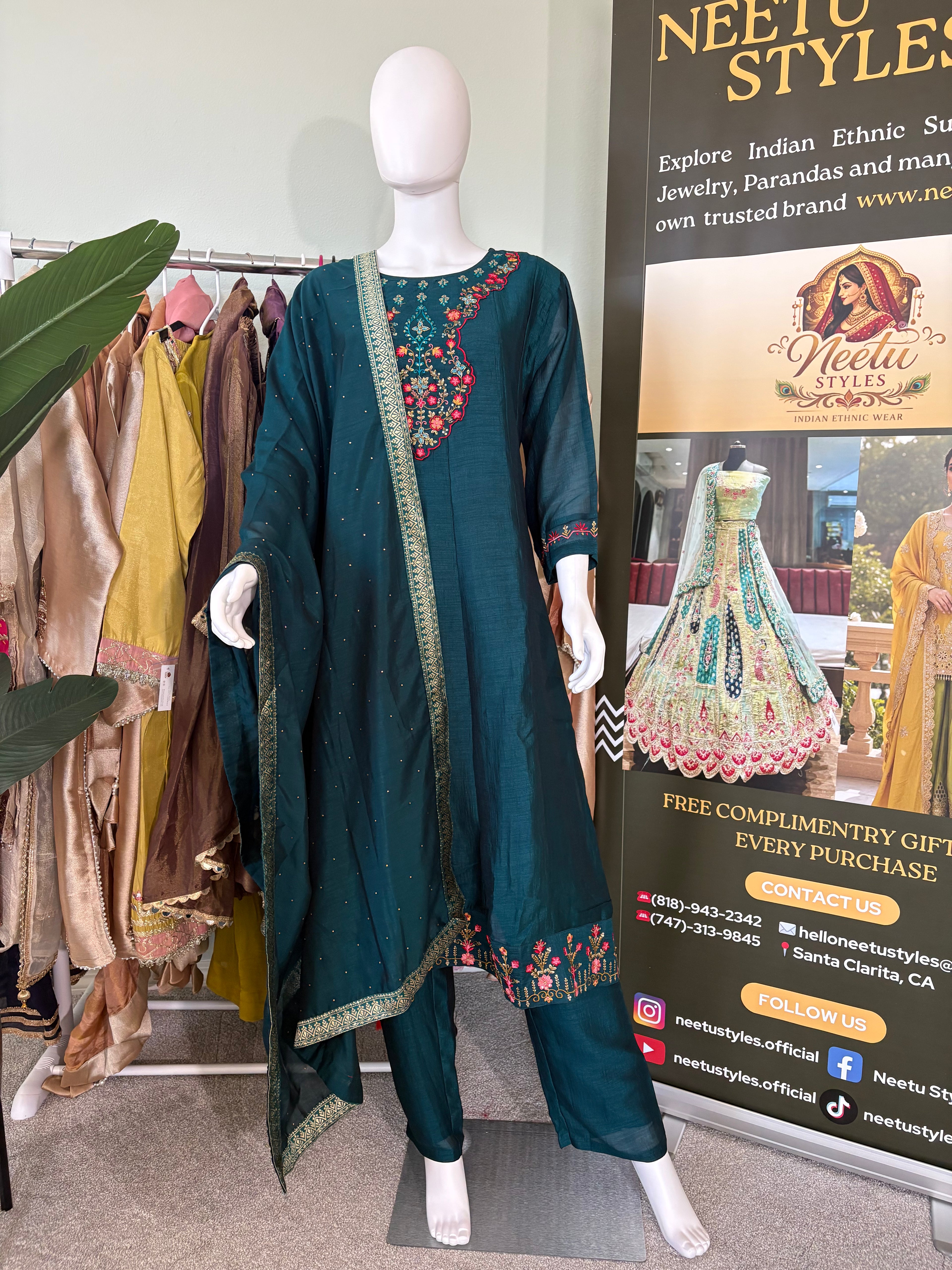 Dark Teal Anarkali Kurta Set