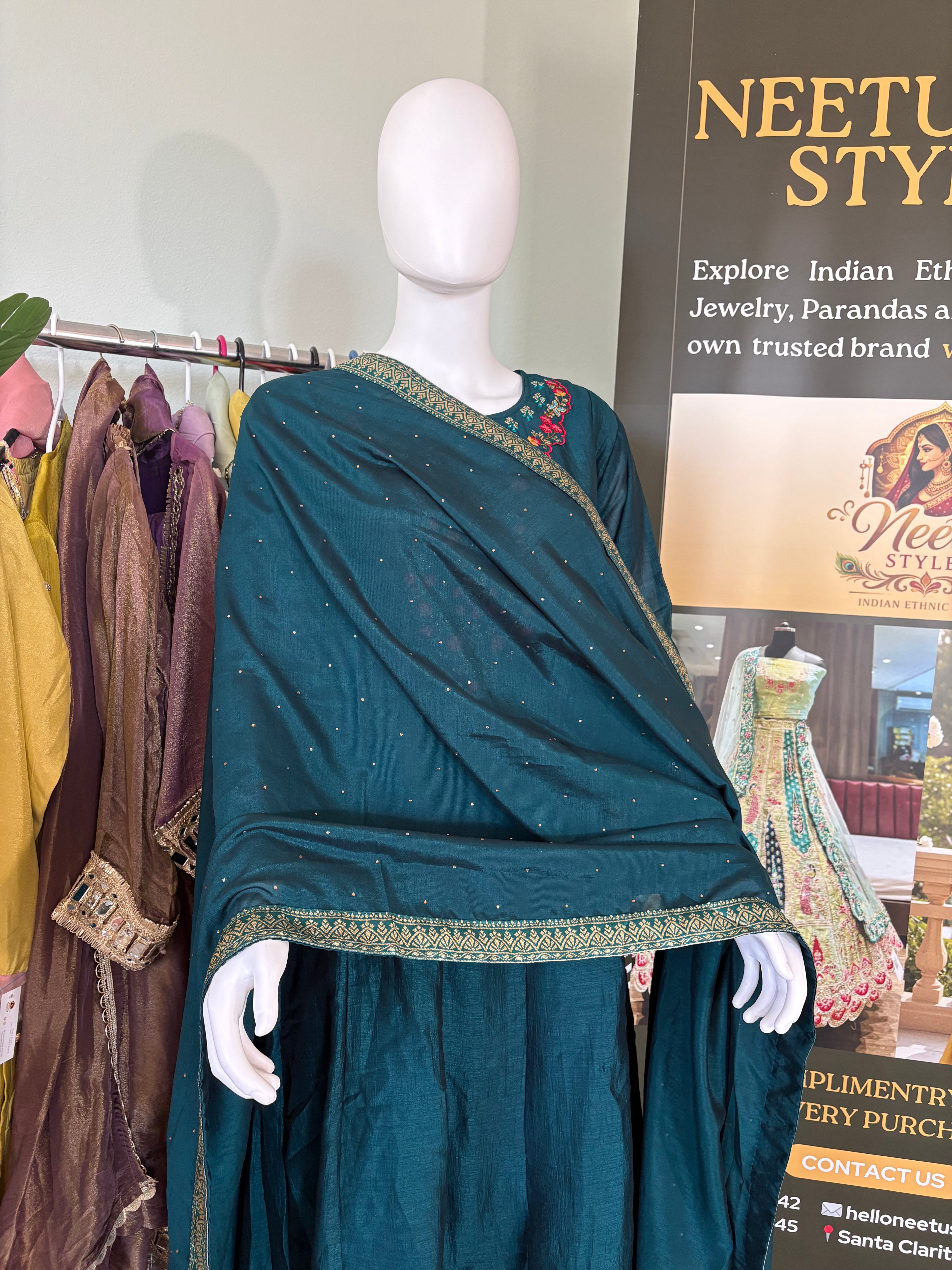 Dark Teal Anarkali Kurta Set