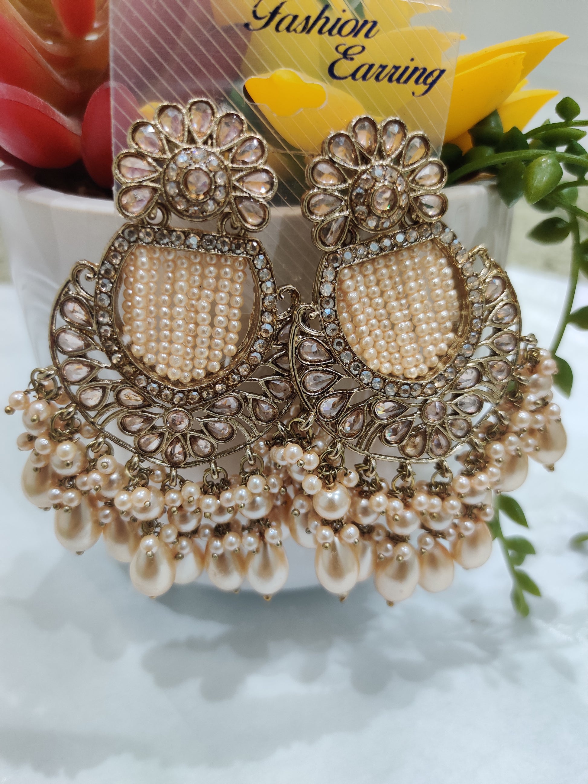 Kashmiri Pearl-Cluster Earrings – Gold  and Light Blue