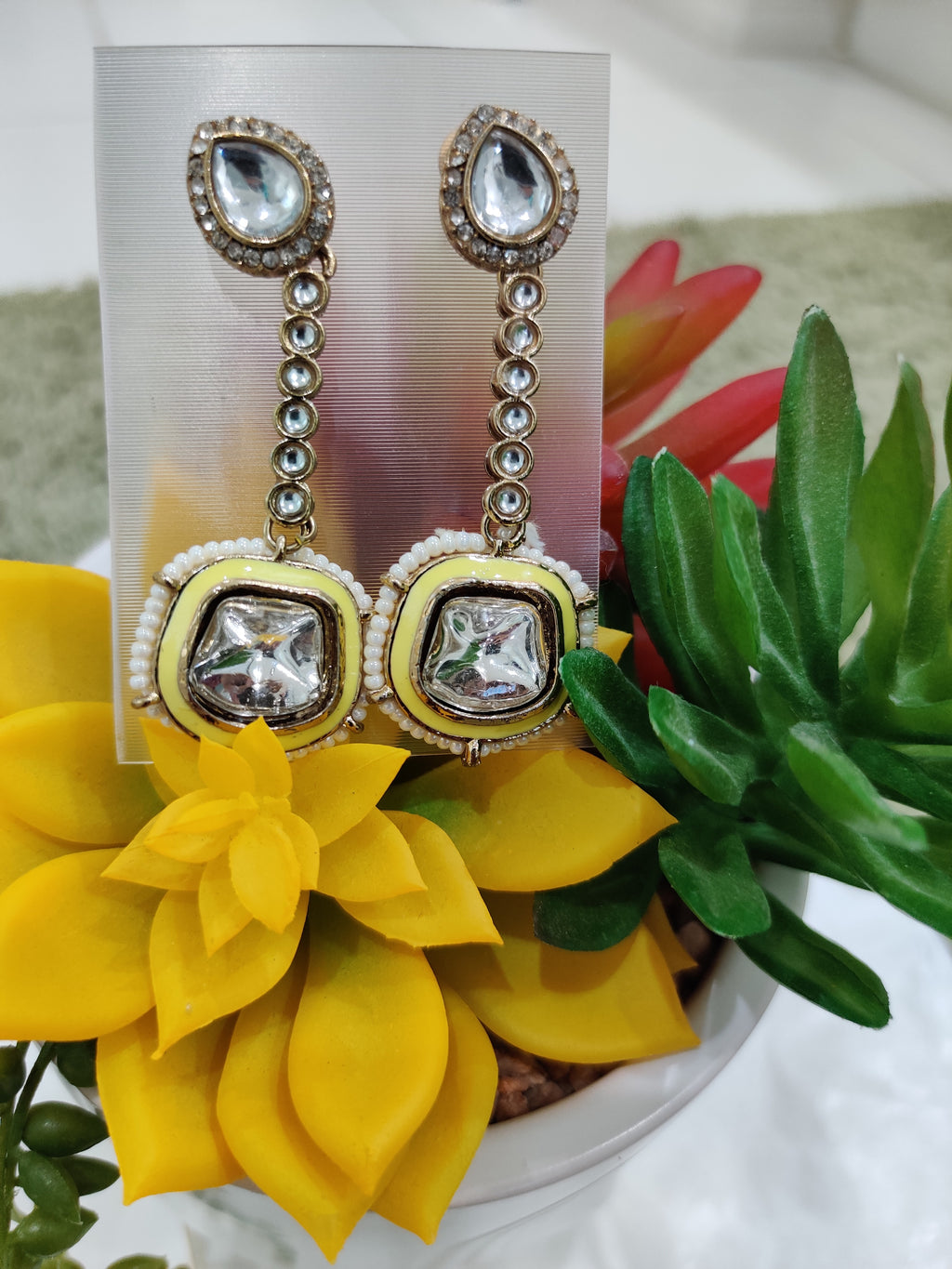 Royal Kundan Drop Earrings with Enamel Accent