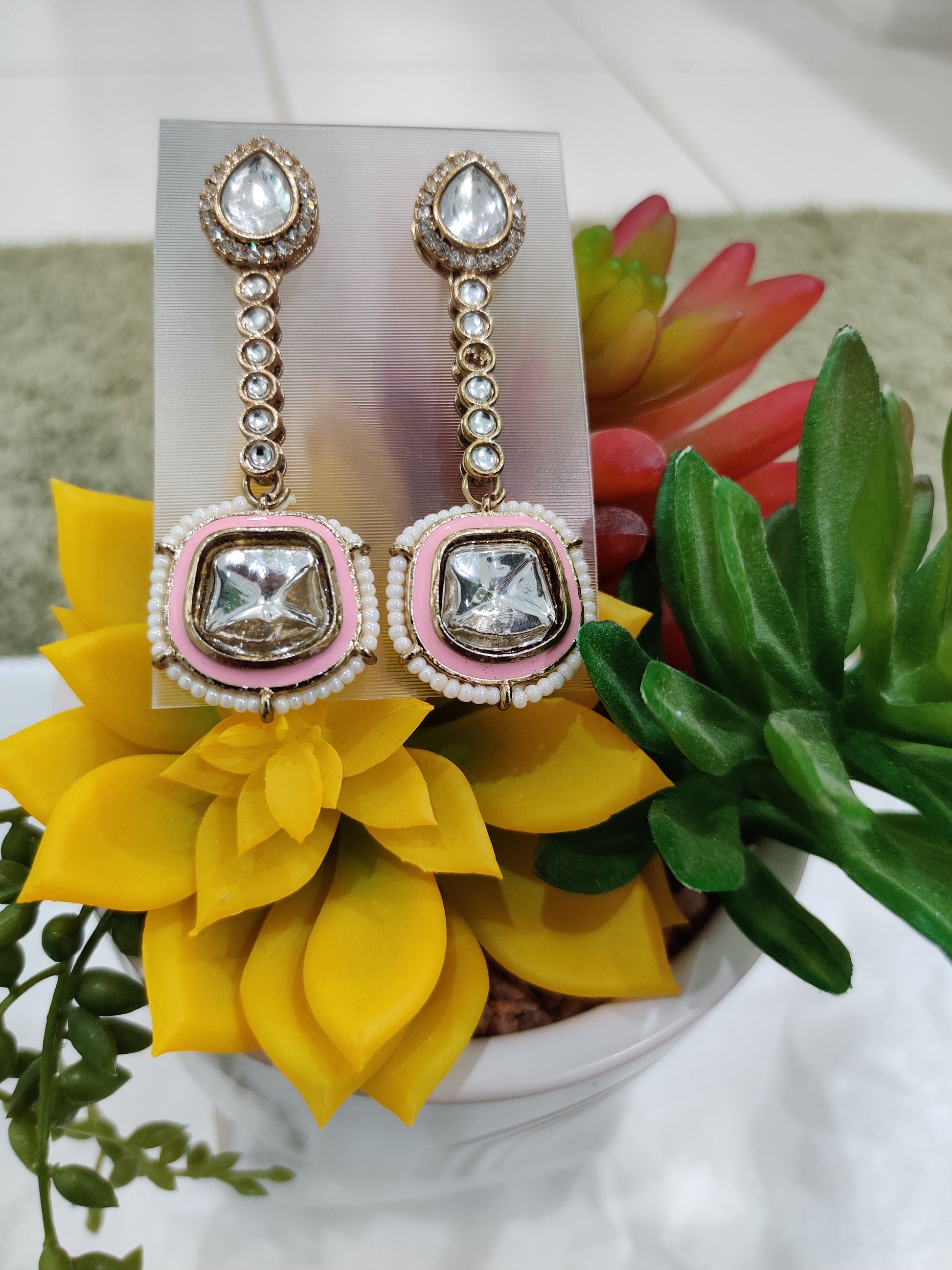 Royal Kundan Drop Earrings with Enamel Accent