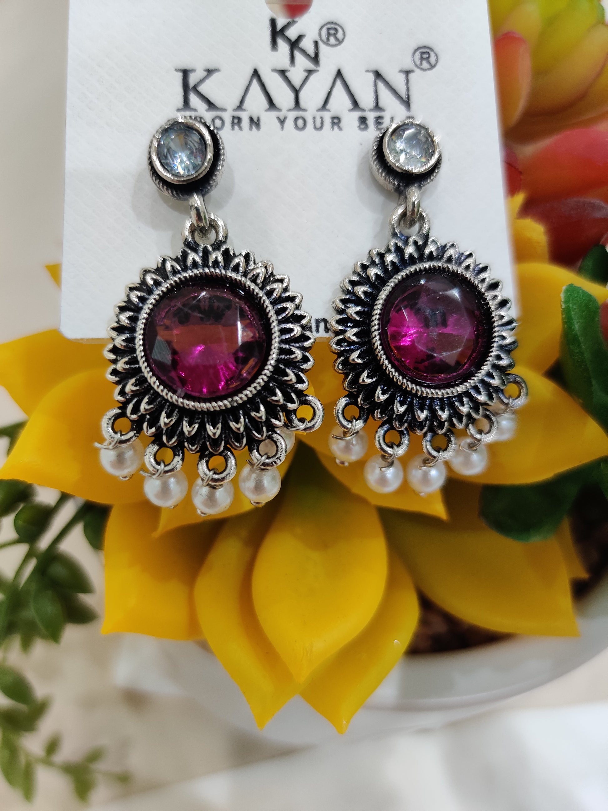 Classic Oxidized Pearl Drop Earrings