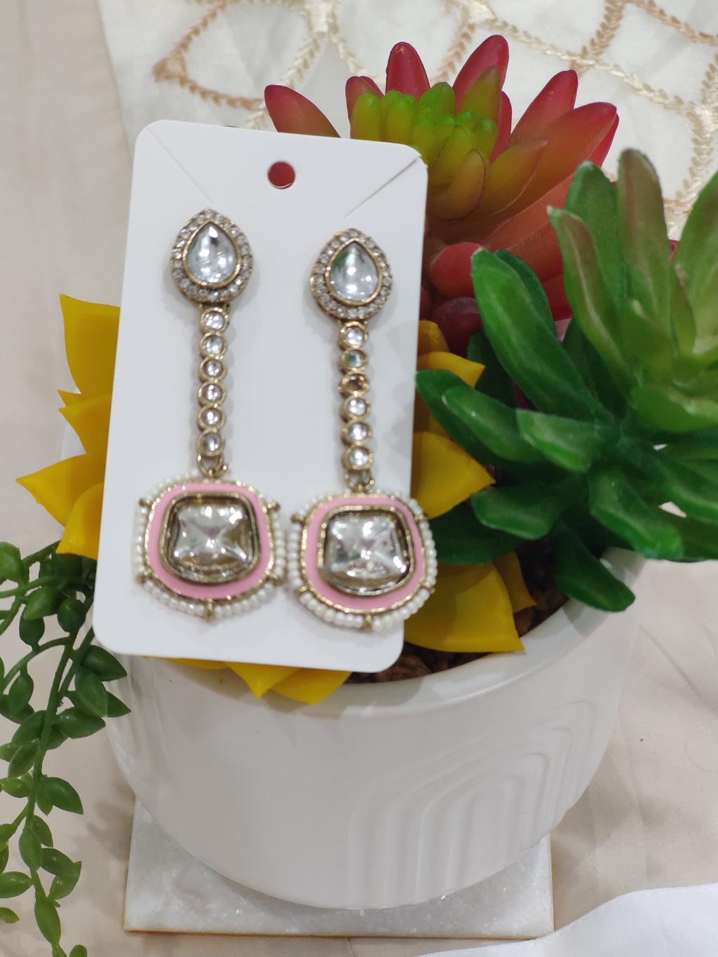 Royal Kundan Drop Earrings with Enamel Accent