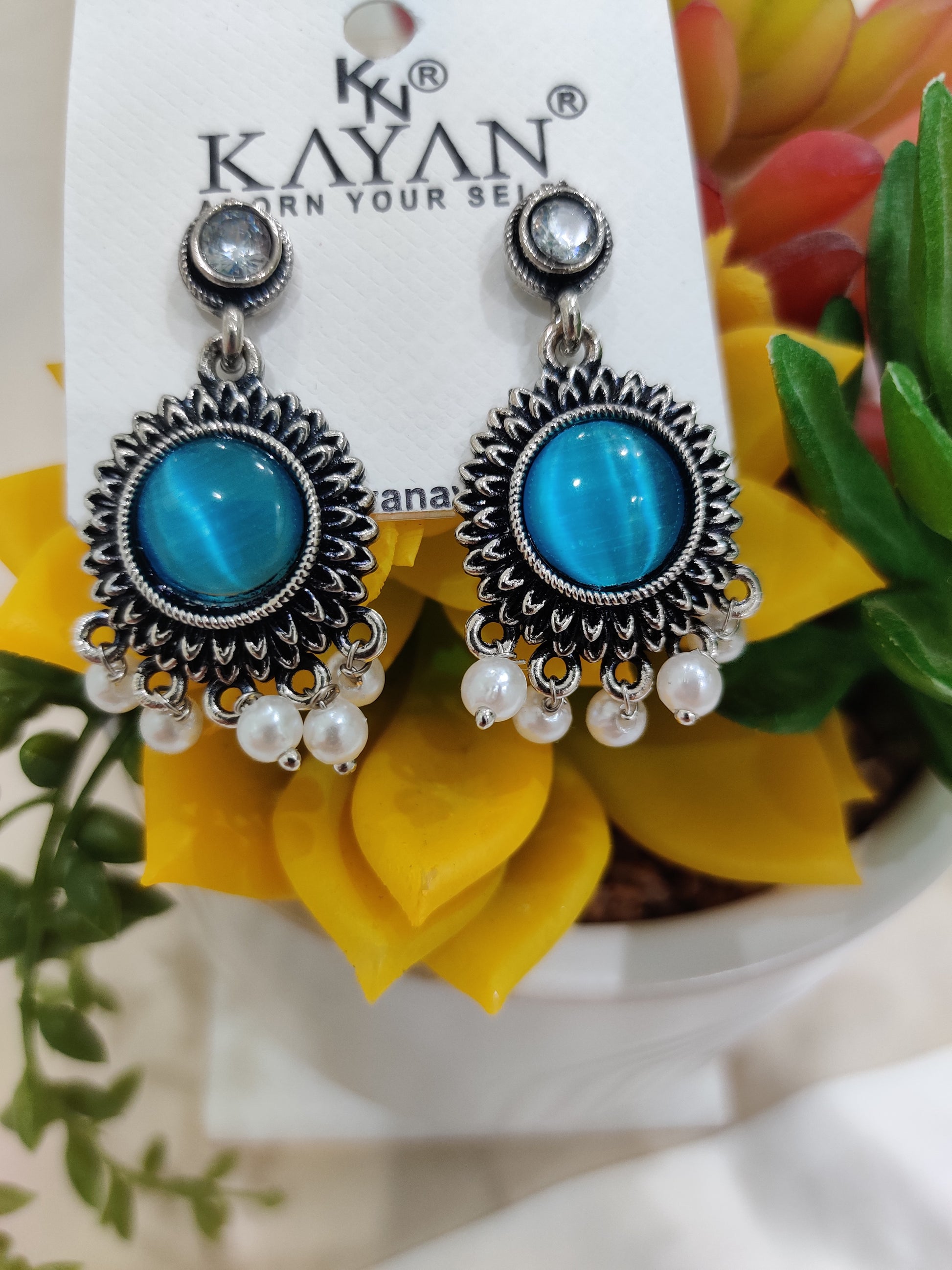 Classic Oxidized Pearl Drop Earrings