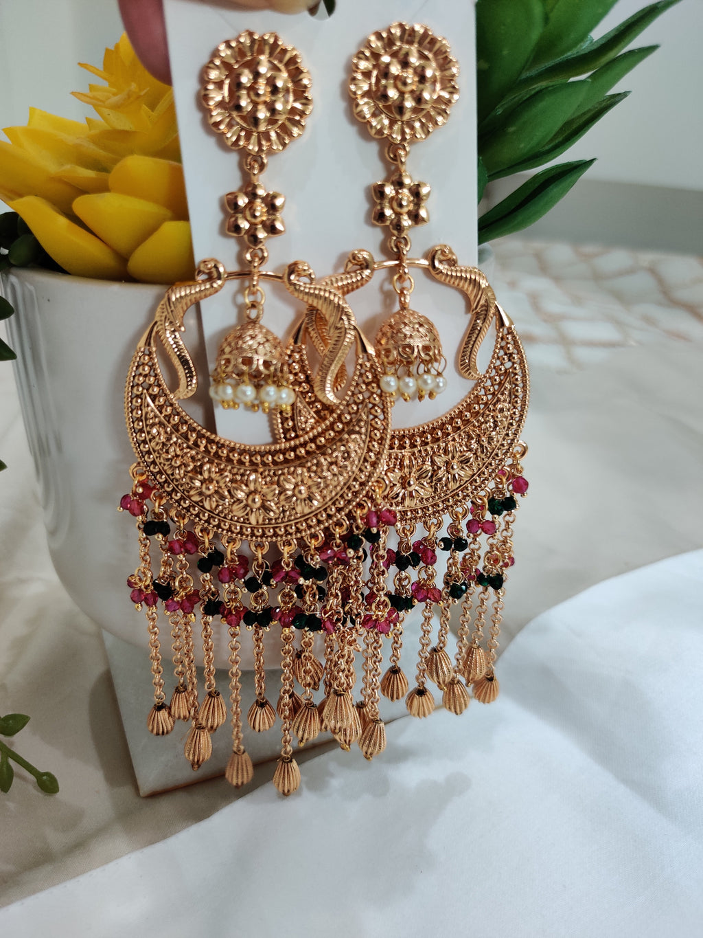 Traditional Gold-Plated Chandbali Earrings with Jhumka
