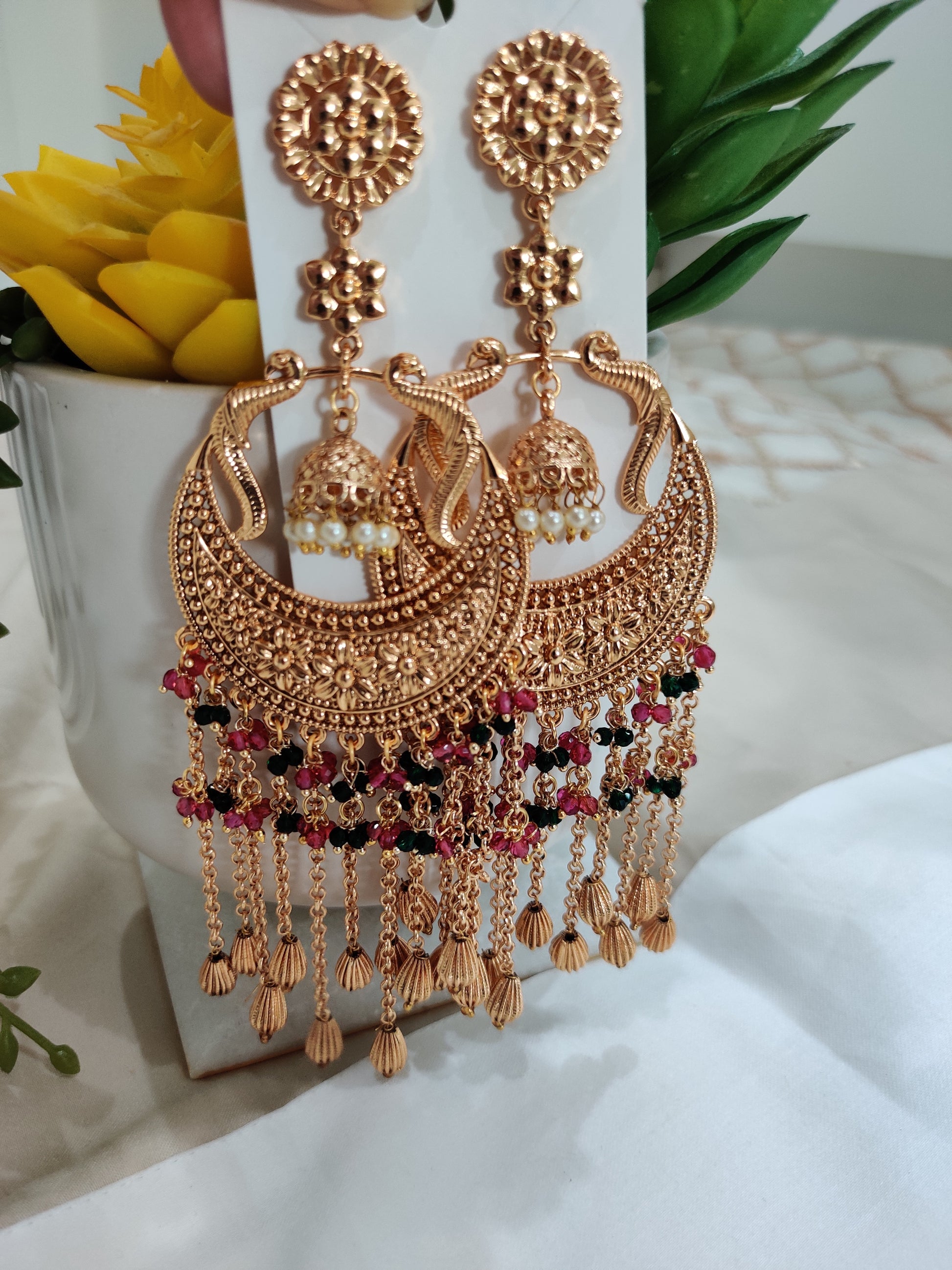 Traditional Gold-Plated Chandbali Earrings with Jhumka