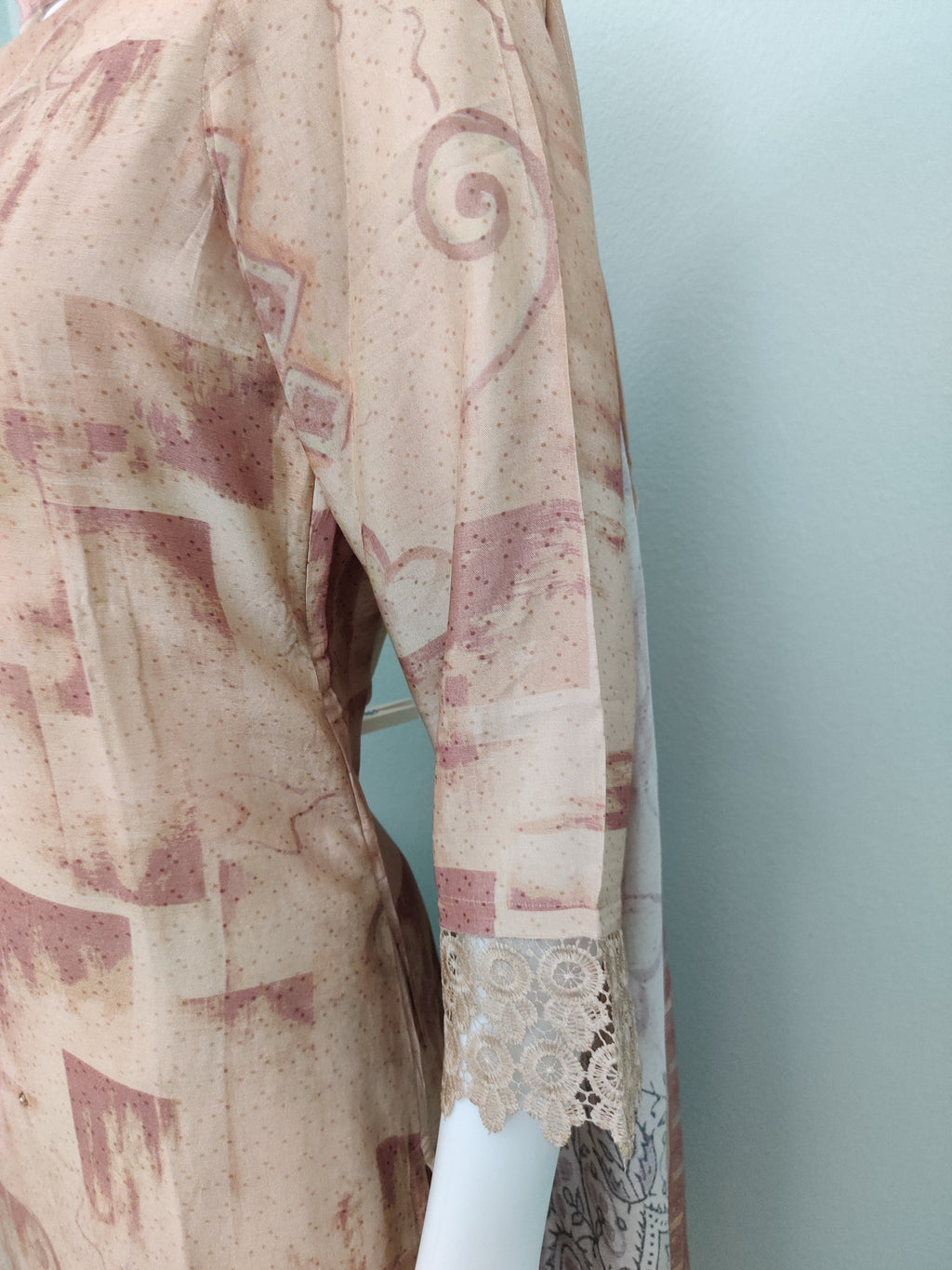 Embellished Muslin Silk Digital print beige color suit