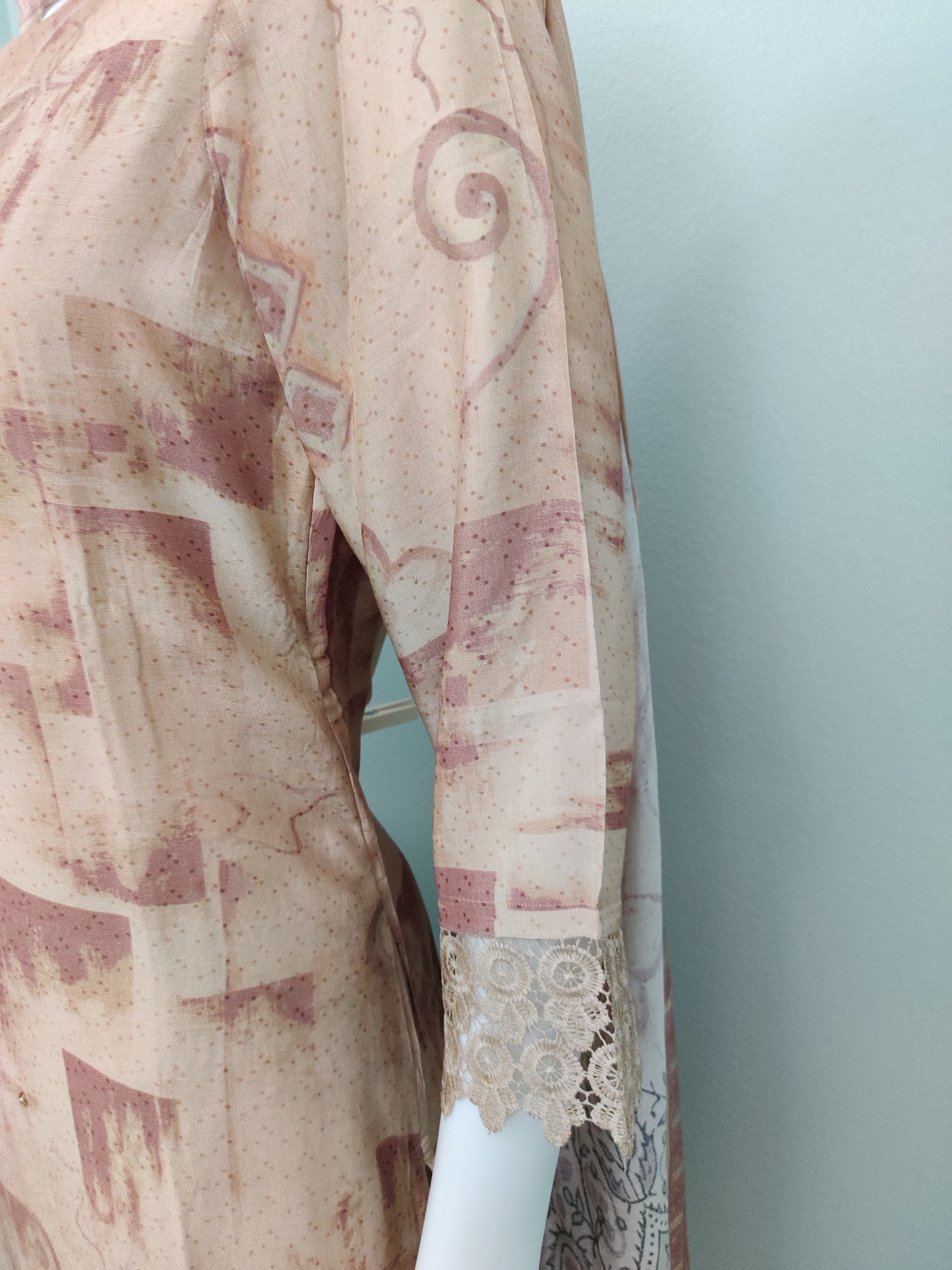 Embellished Muslin Silk Digital print beige color suit