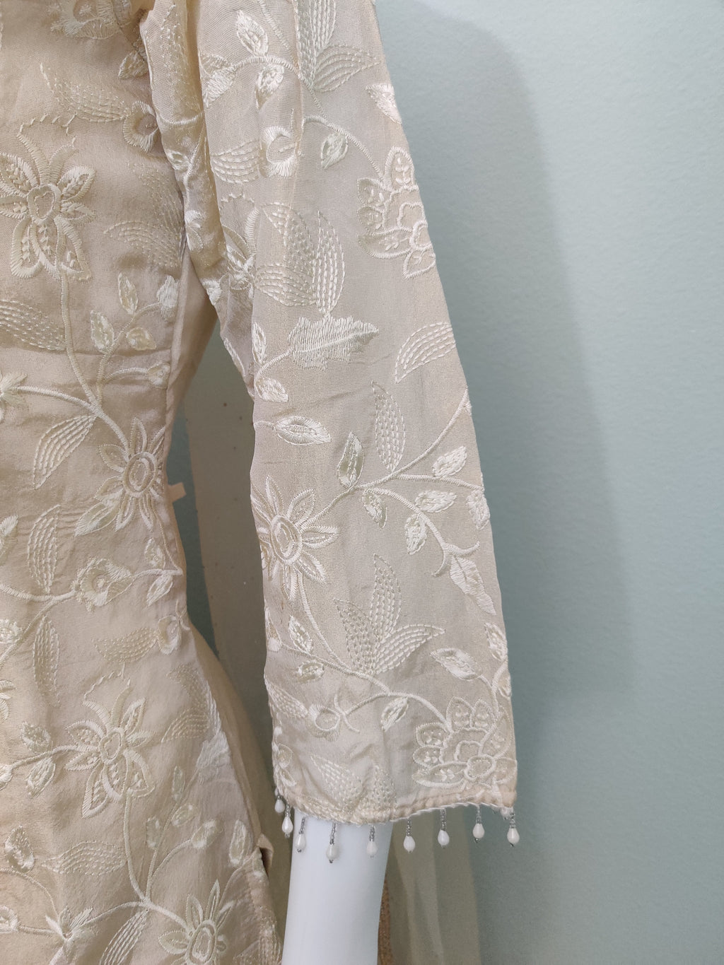 Fully Embroidered Organza beige color Party Wear Suit