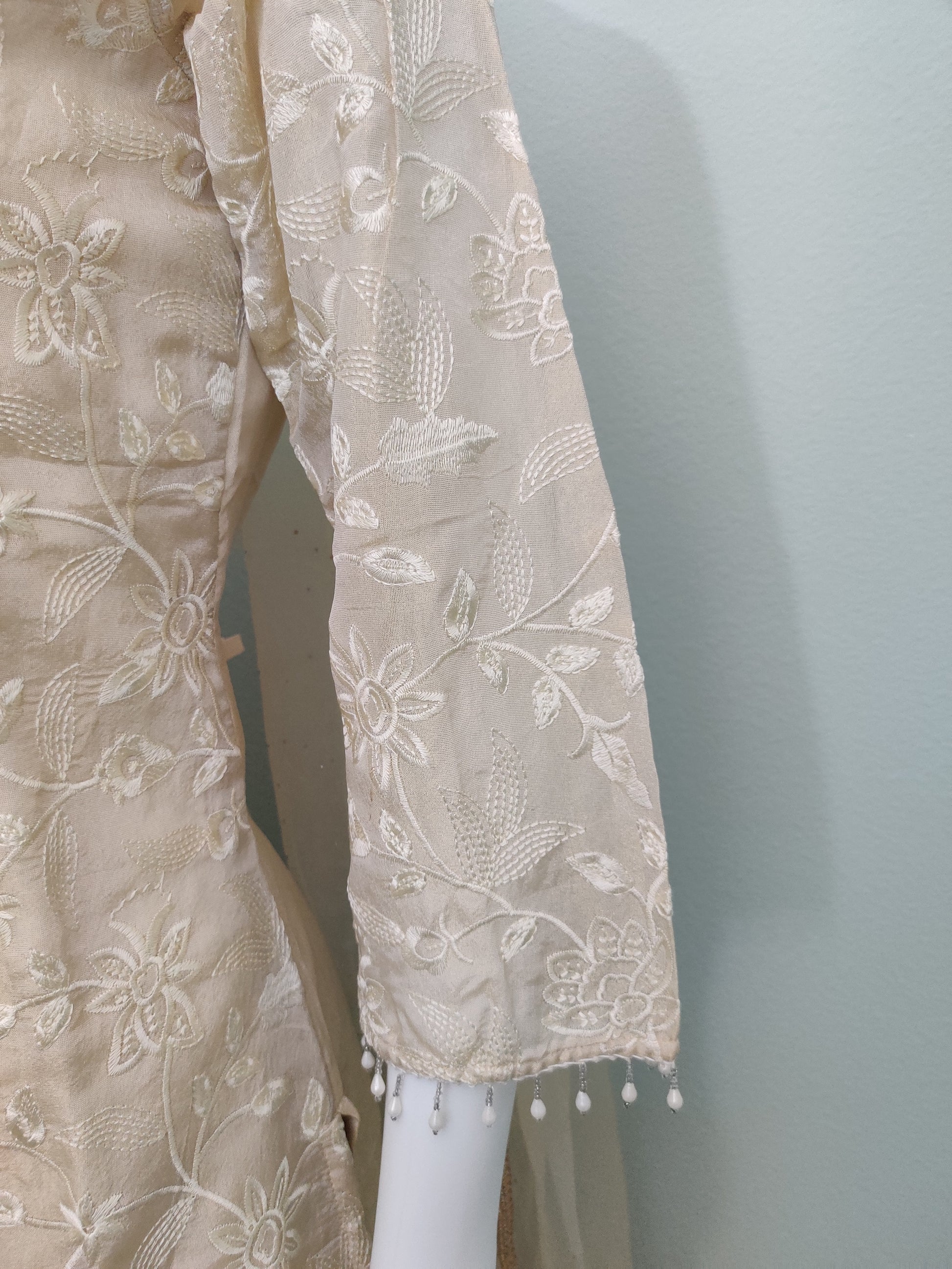 Fully Embroidered Organza beige color Party Wear Suit