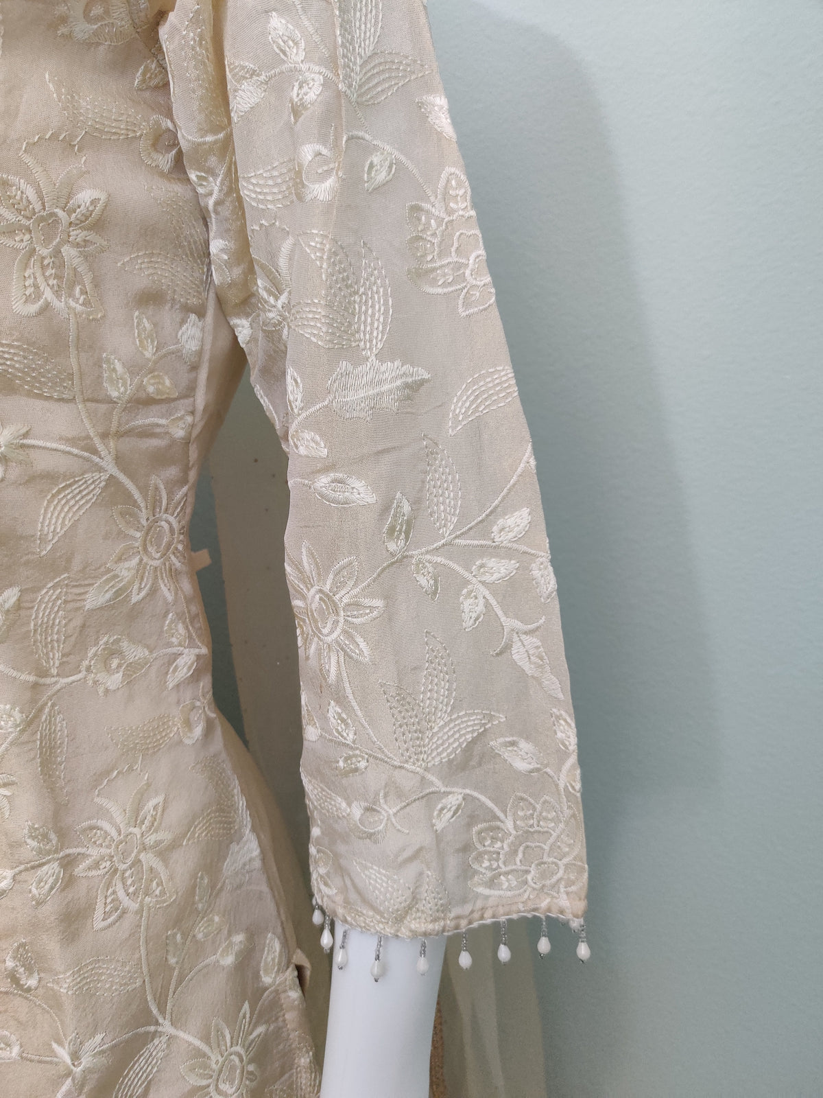 Fully Embroidered Organza beige color Party Wear Suit