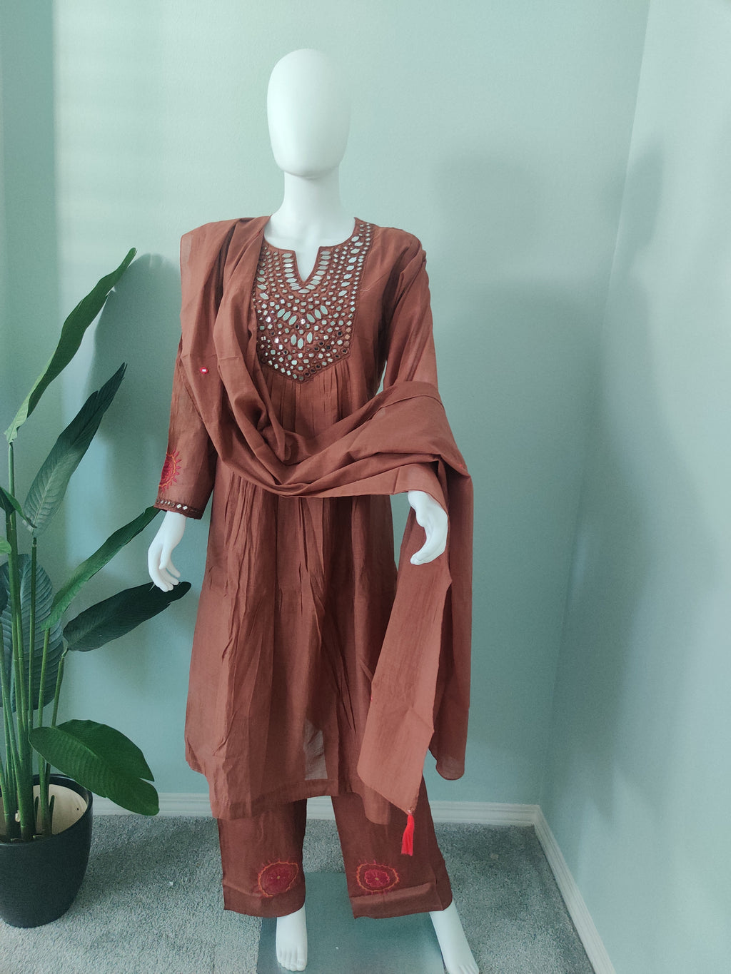 Elegant three piece Chocolate color A line Suit