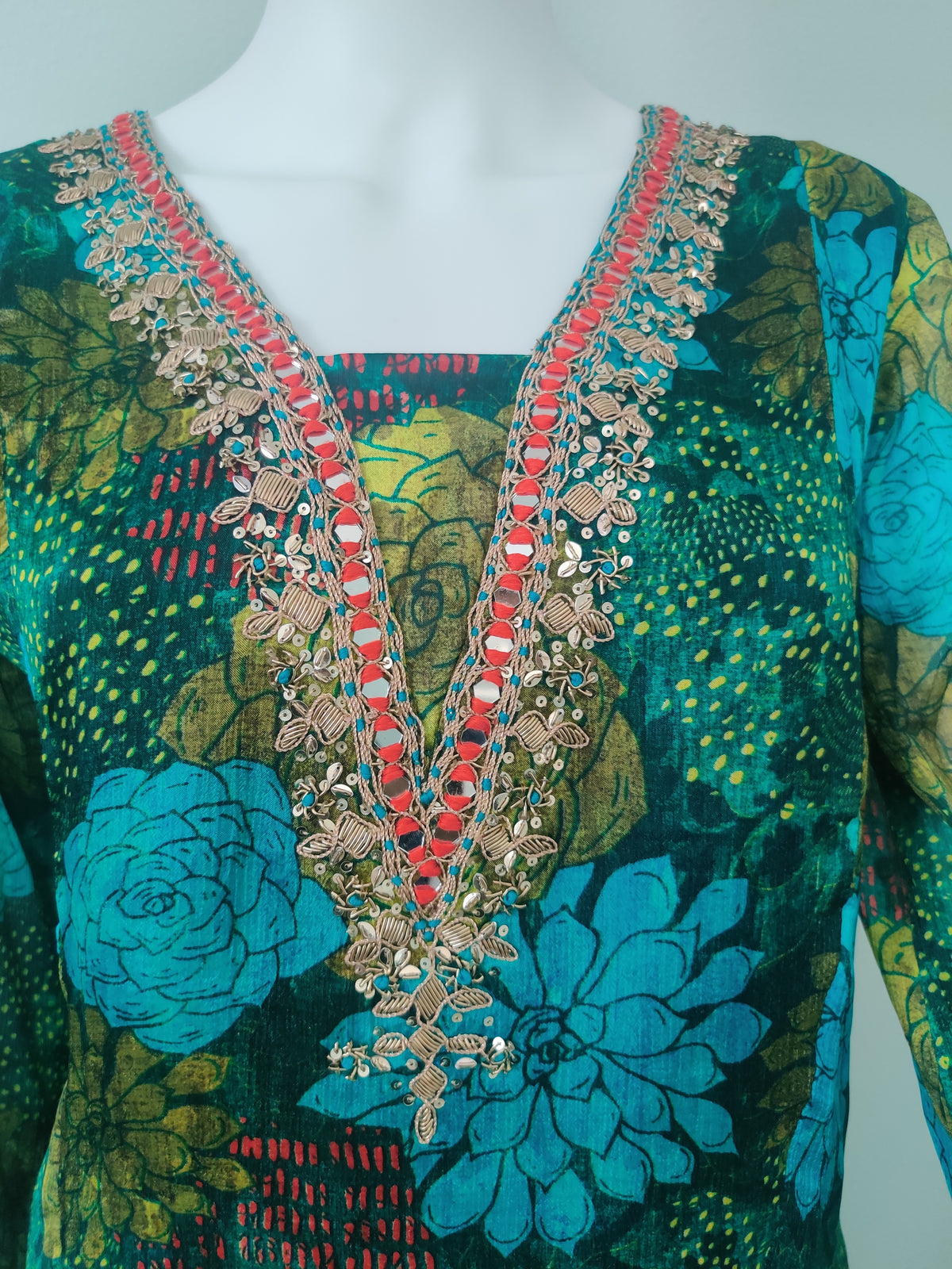 Printed Flared Plazzo Suit with Embroidered Neckline