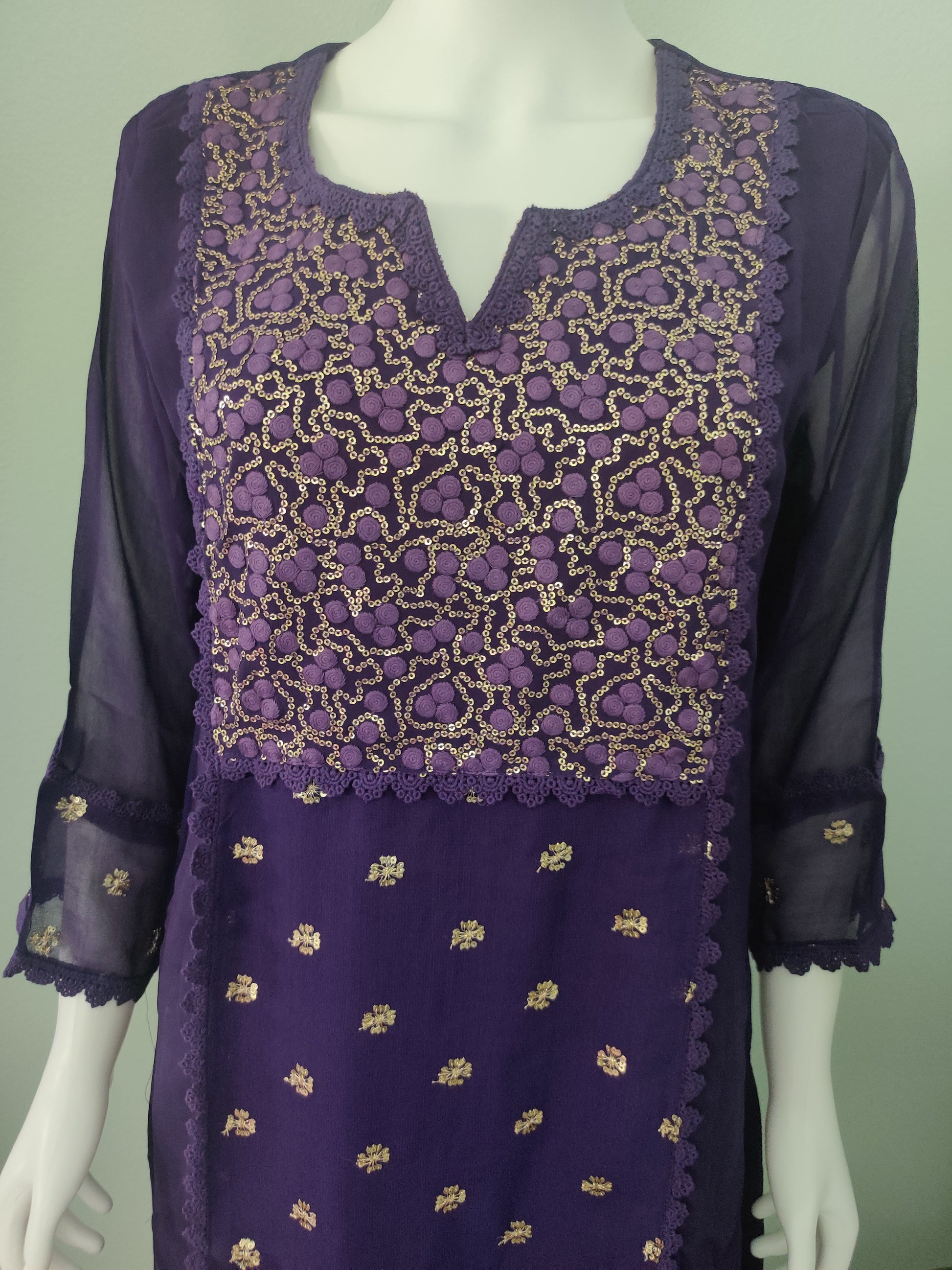 Regal Purple Georgette Ensemble with Antique Gold Embroidery