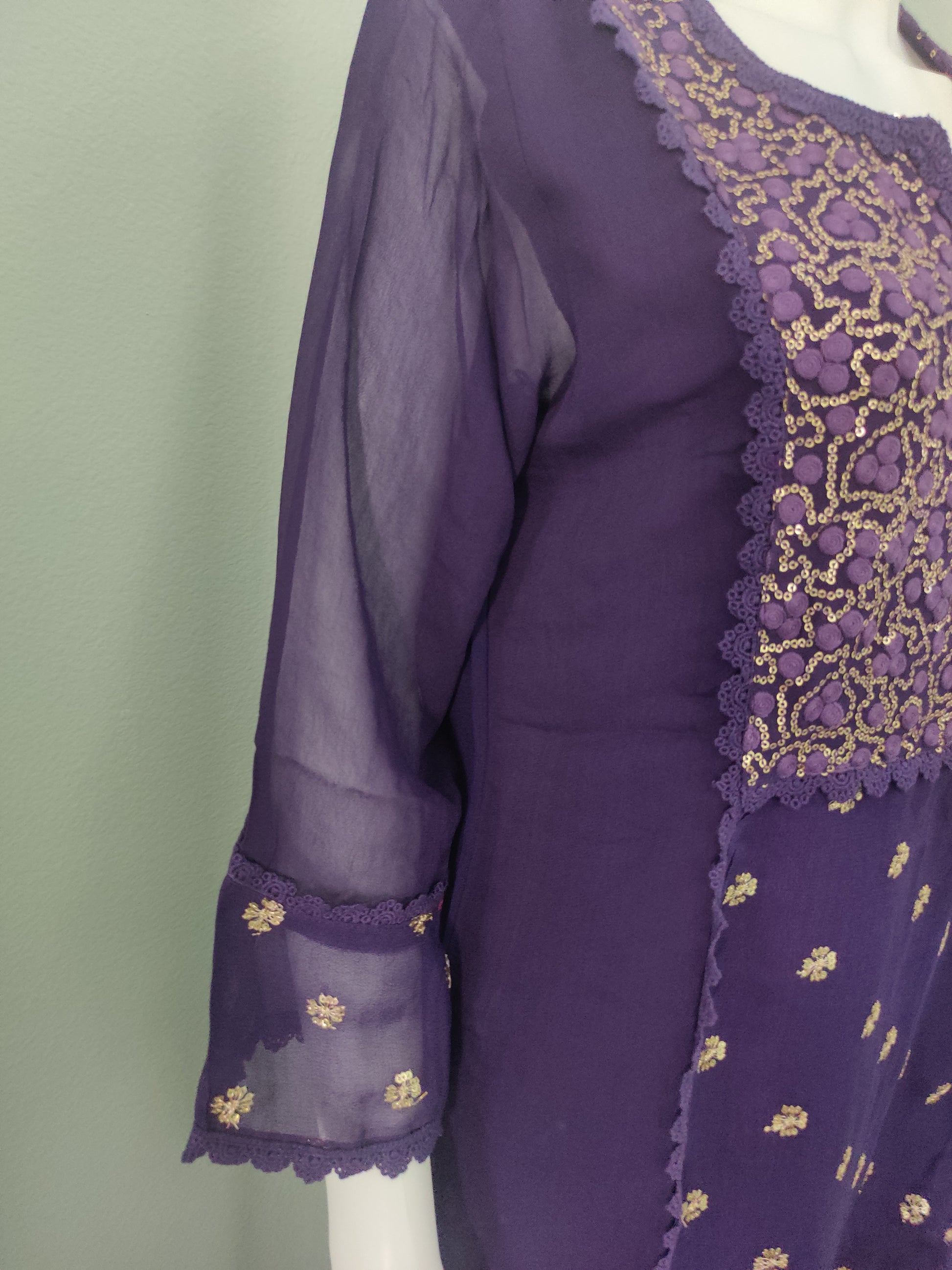 Regal Purple Georgette Ensemble with Antique Gold Embroidery