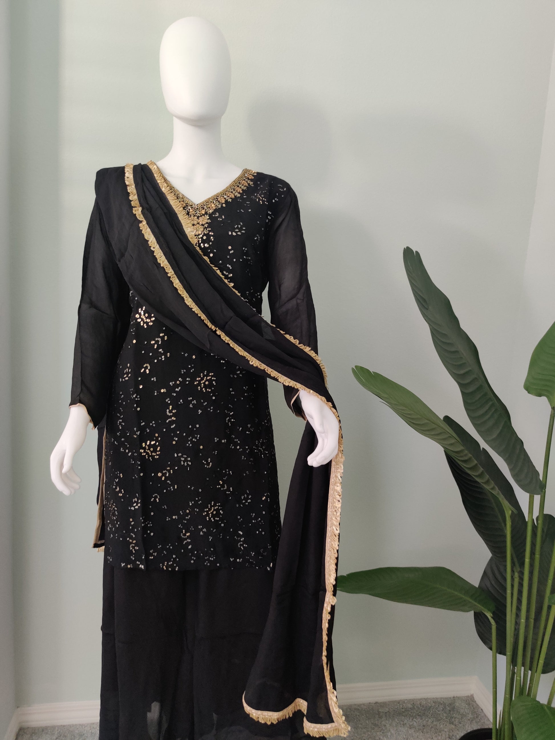 Midnight Grace Chikankari Palazzo Suit