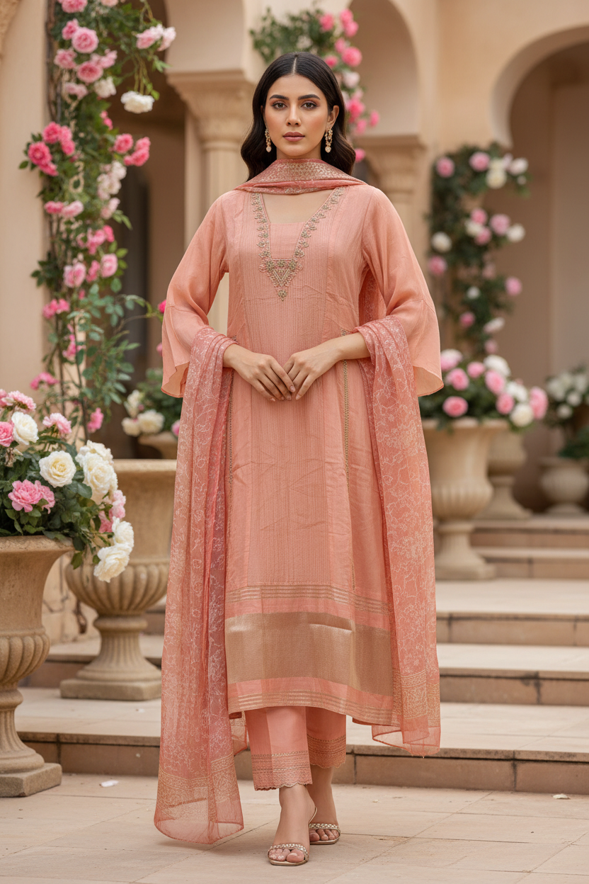 Coral Elegance A-Line Kurta Set