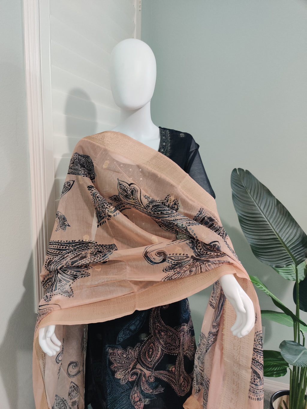 Black Chanderi Silk Kurta Set with Beige Banarasi Dupatta