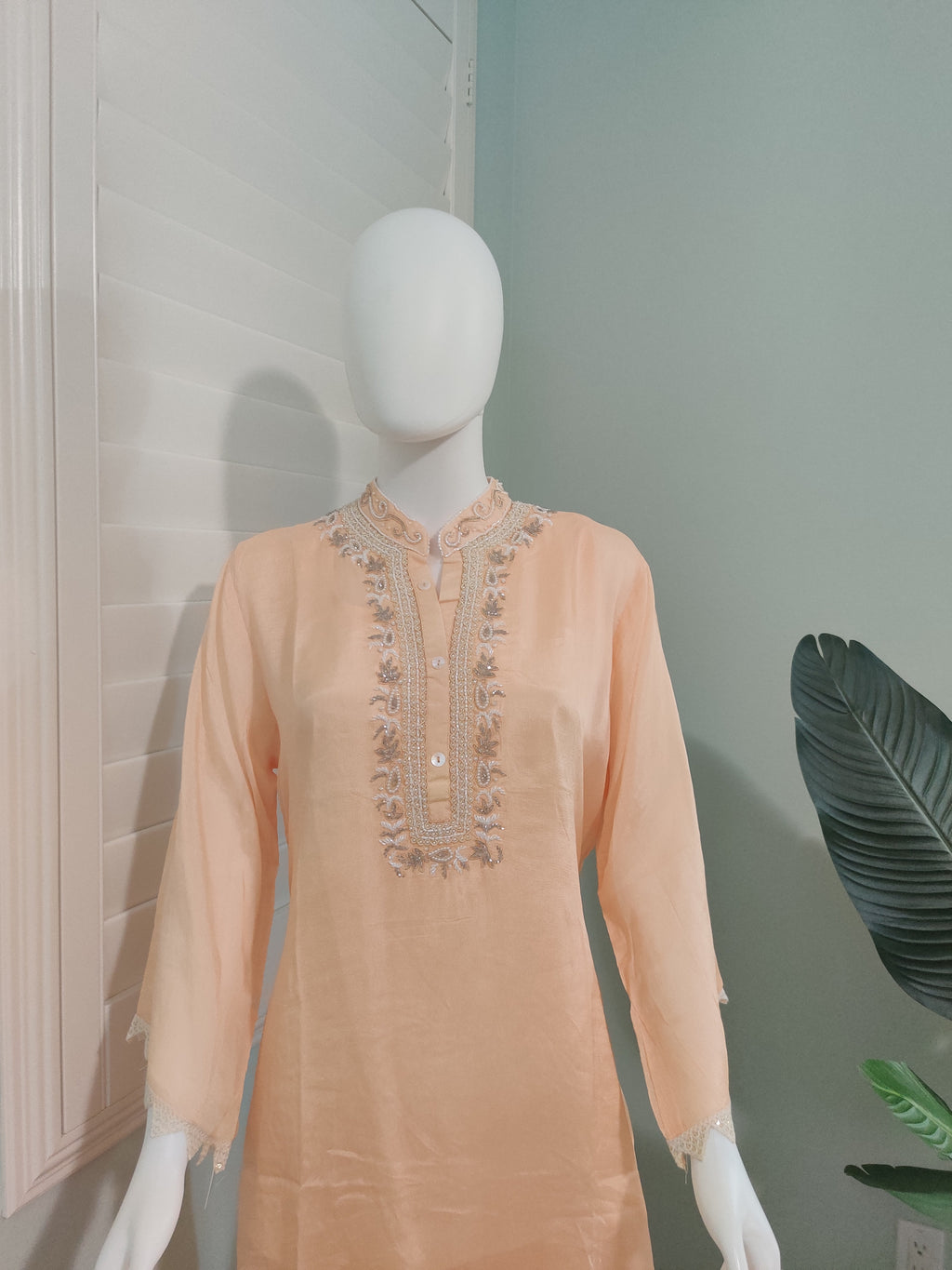 C cut handwork Peach Color Part wear Embroidered Kurta set