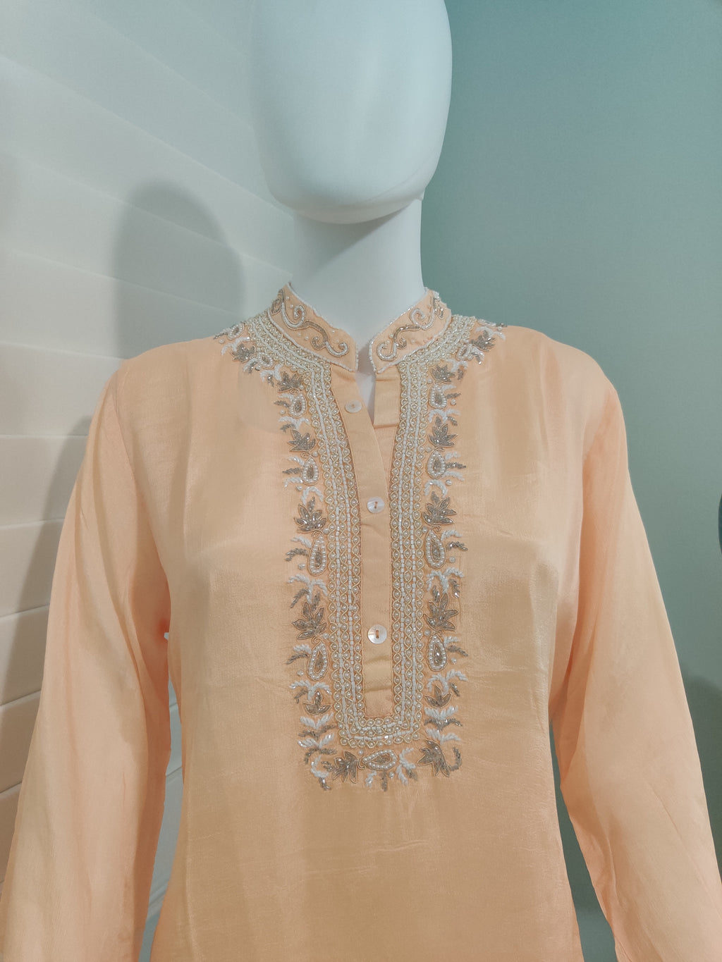 C cut handwork Peach Color Part wear Embroidered Kurta set