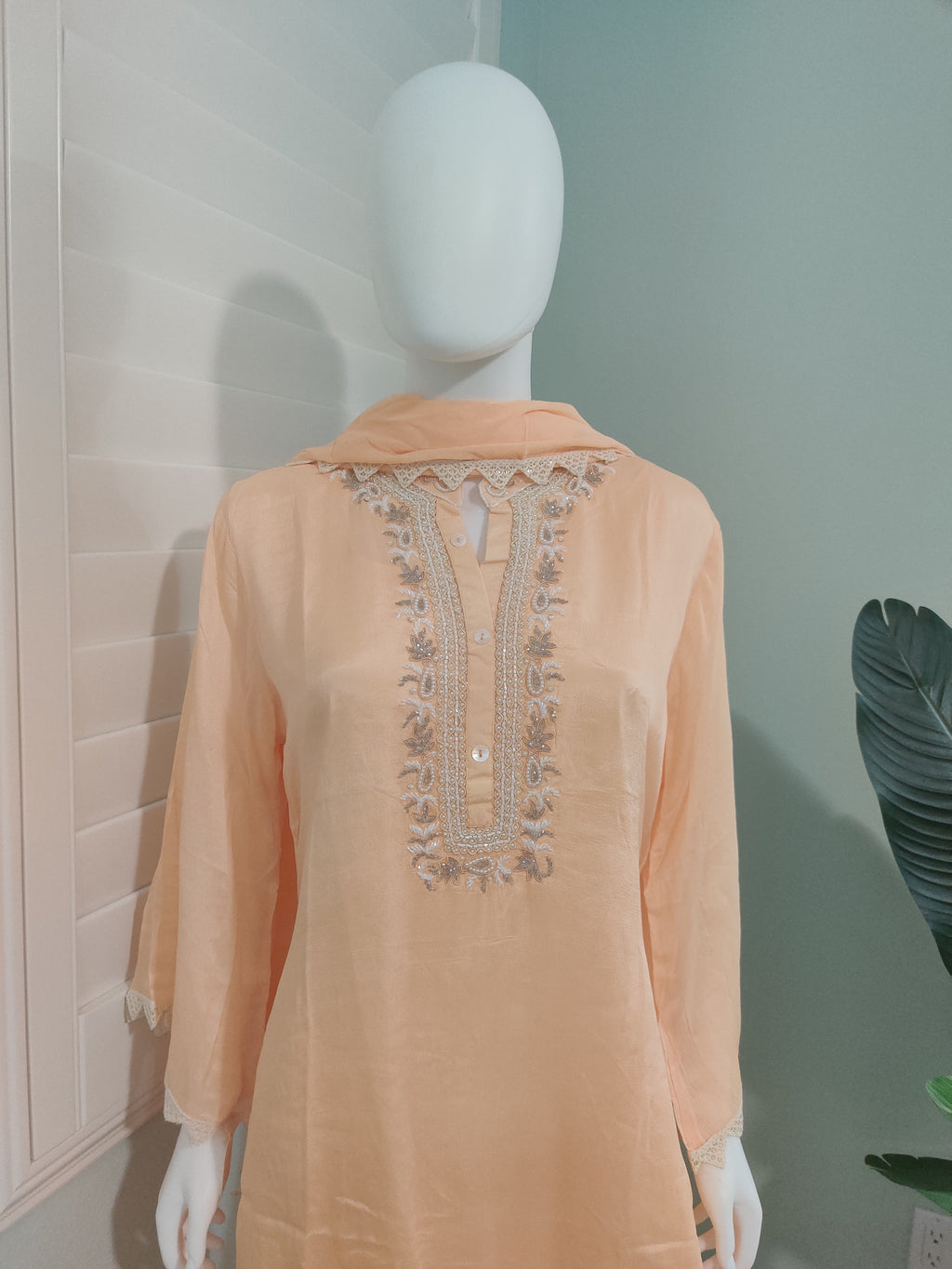 C cut handwork Peach Color Part wear Embroidered Kurta set