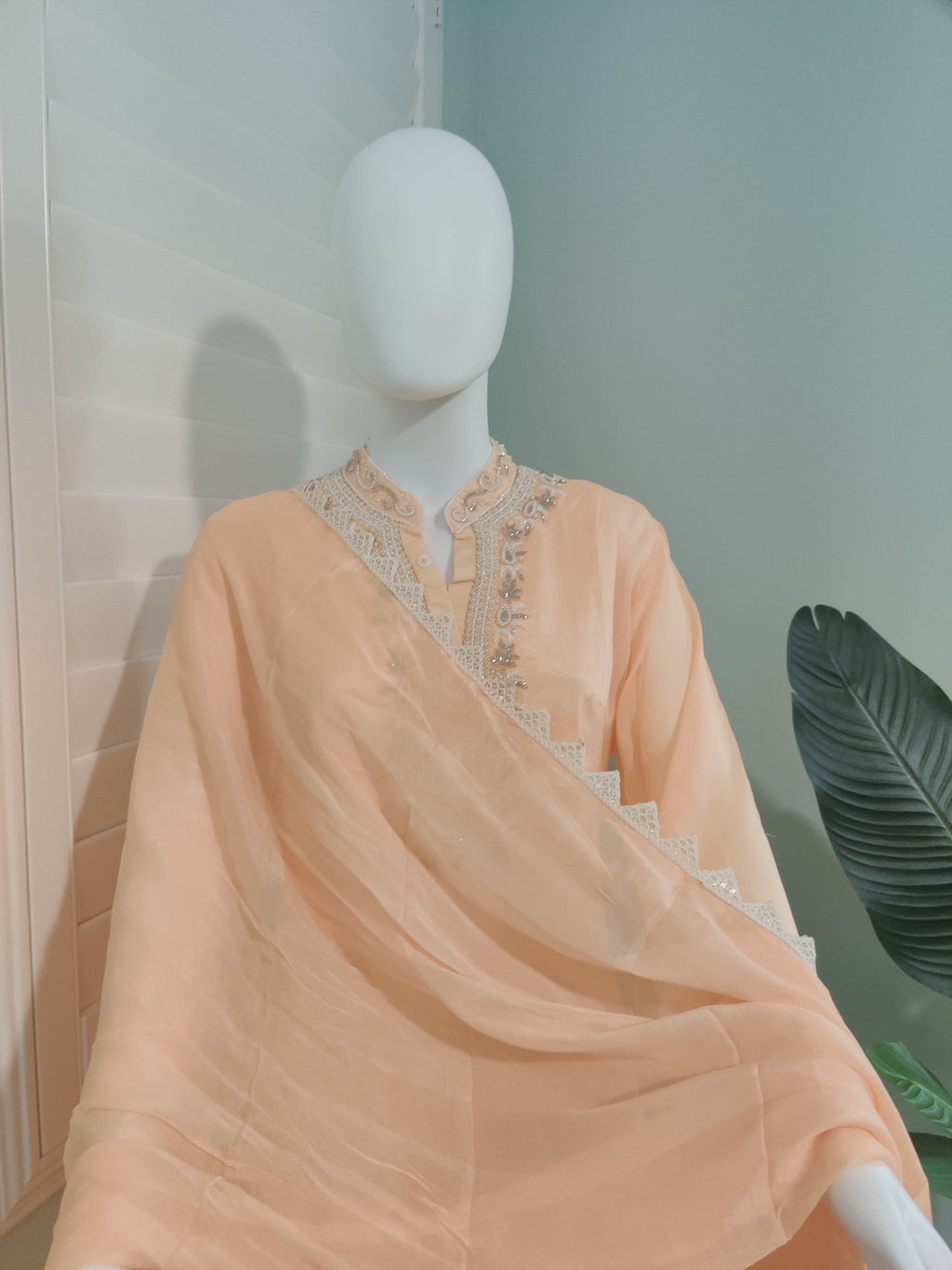 C cut handwork Peach Color Part wear Embroidered Kurta set