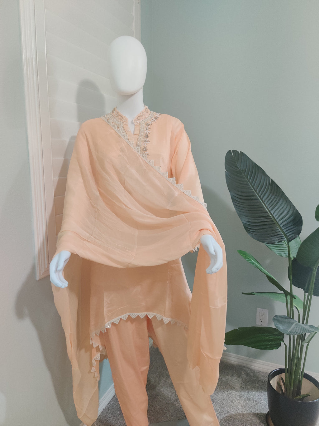 C cut handwork Peach Color Part wear Embroidered Kurta set